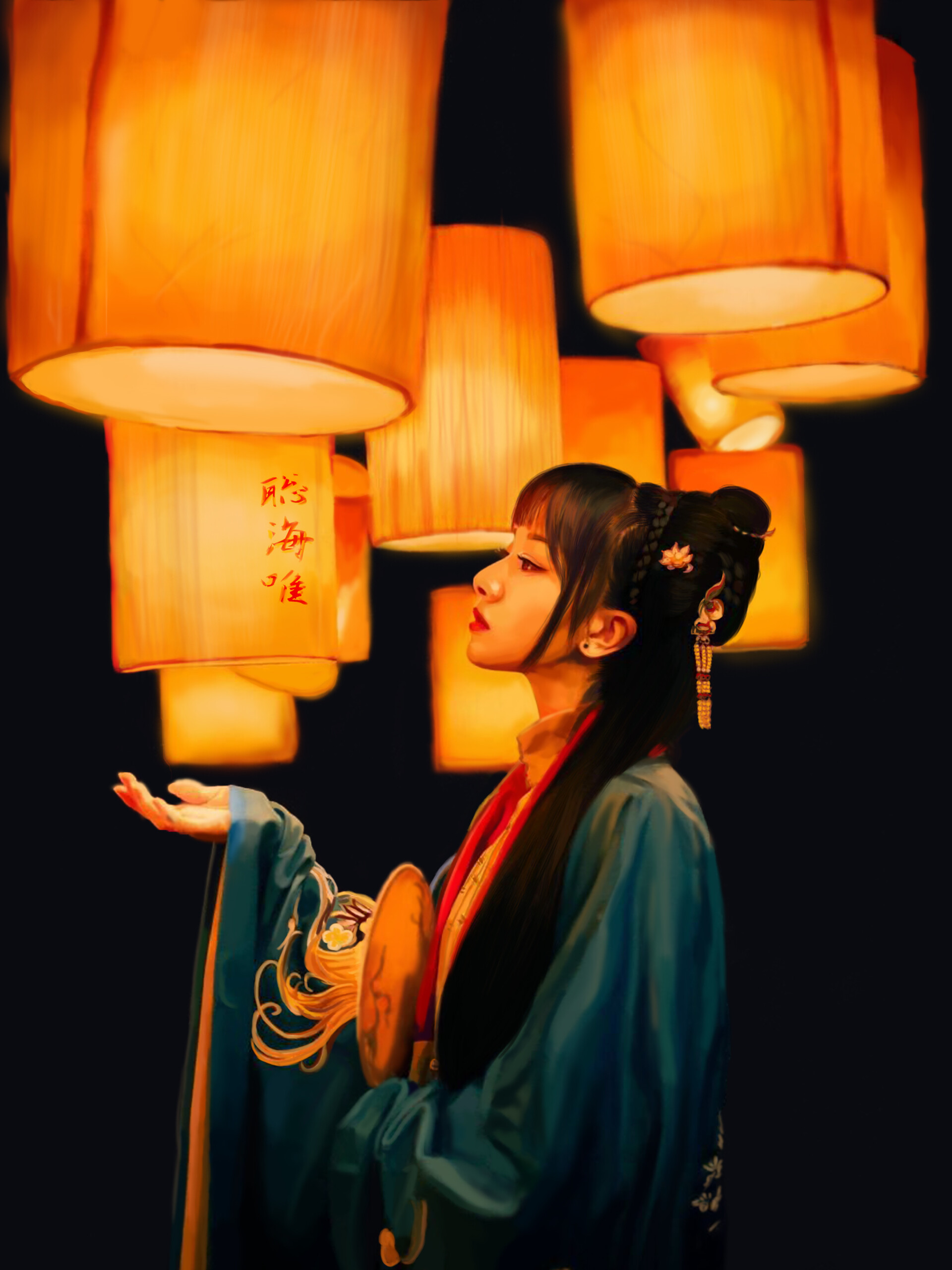 General 1920x2562 Somii Mia digital art digital painting artwork lantern lights portrait display
