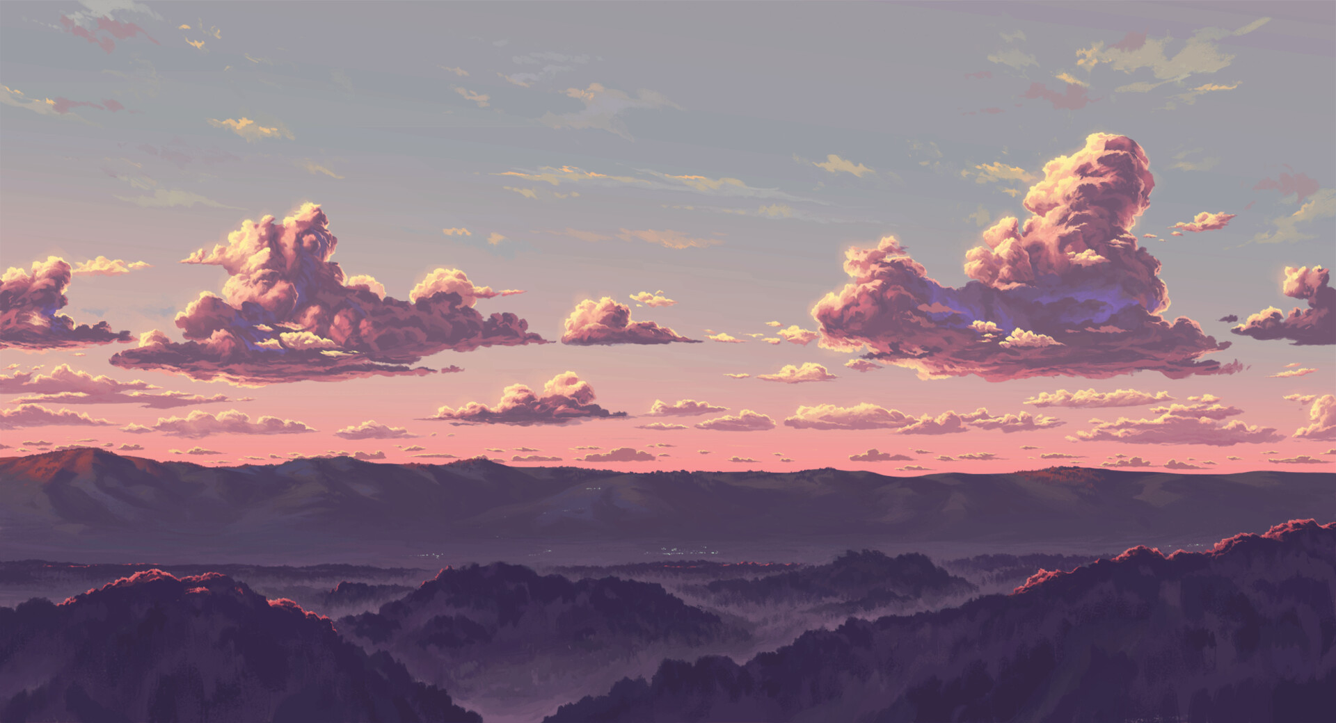 General 1920x1040 Andrea Koroveshi digital art clouds sunset landscape mountains