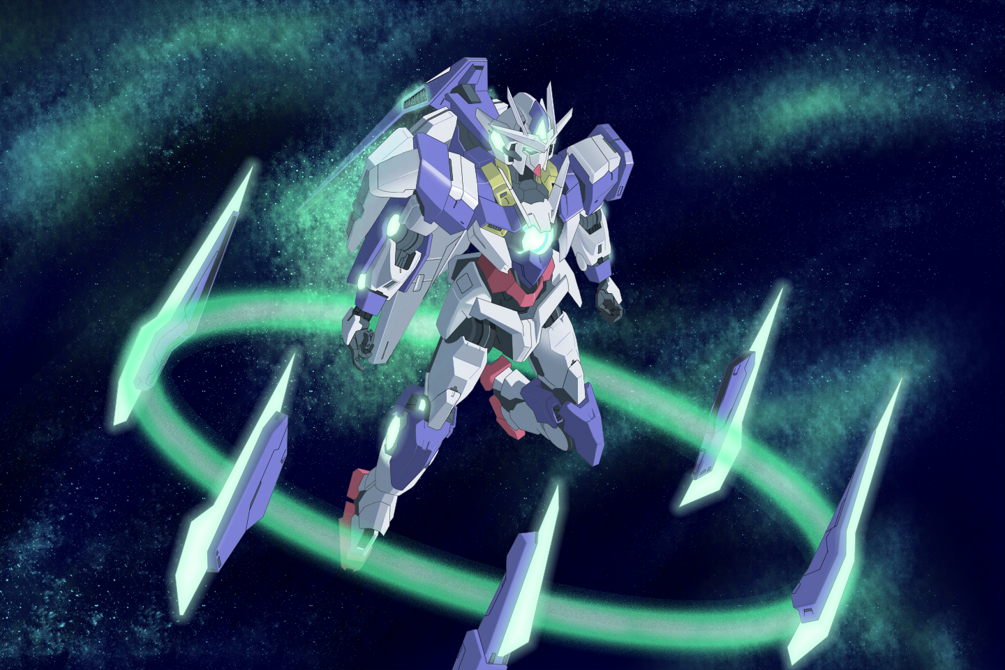 Anime 1440x960 anime mechs Gundam 00 Qan[T] Mobile Suit Gundam 00 Super Robot Taisen artwork digital art fan art