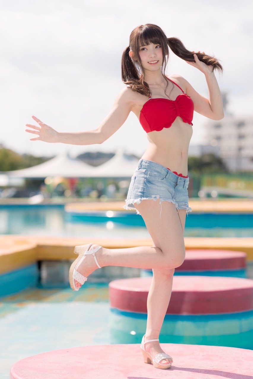 People 853x1280 Enako Rin Japanese women women swimwear holding hair high heels twintails Asian
