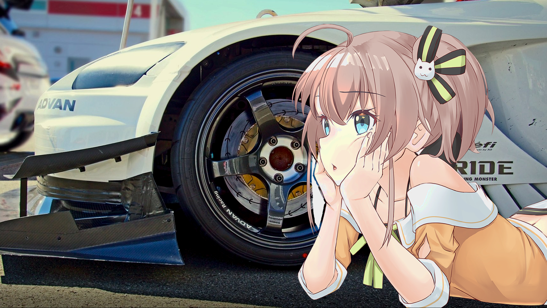 Anime 1920x1080 anime girls Japanese cars animeirl Honda Honda S2000 rims wheels lying on front