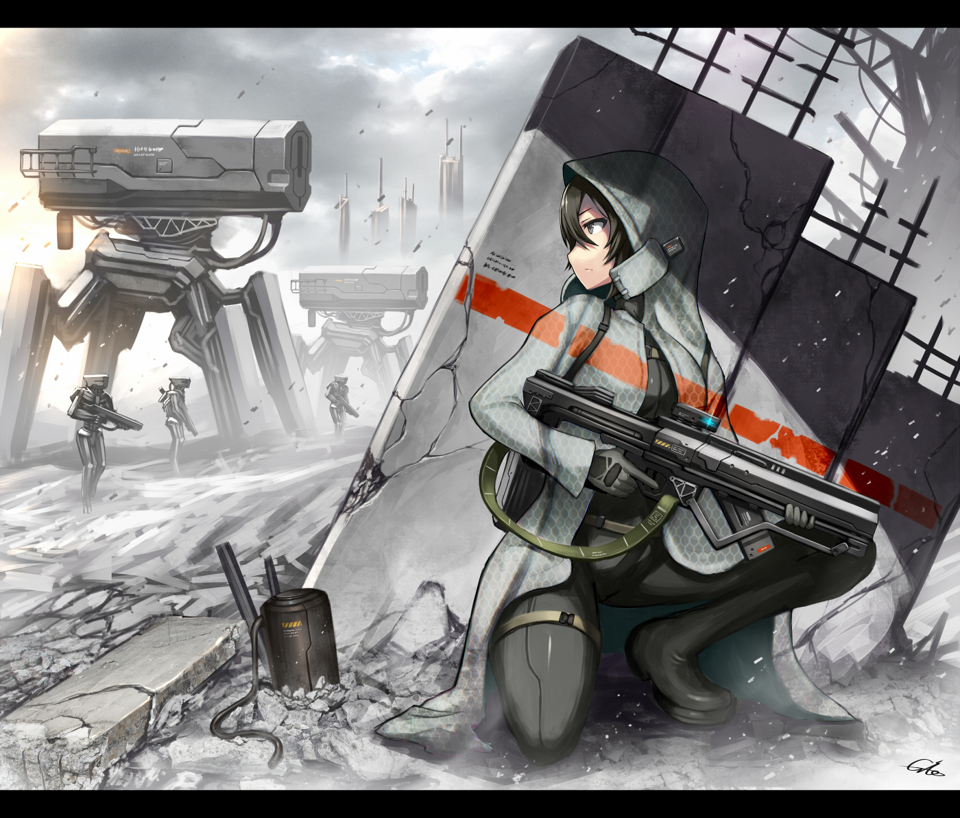 Anime 1400x1193 GiA anime science fiction girls with guns