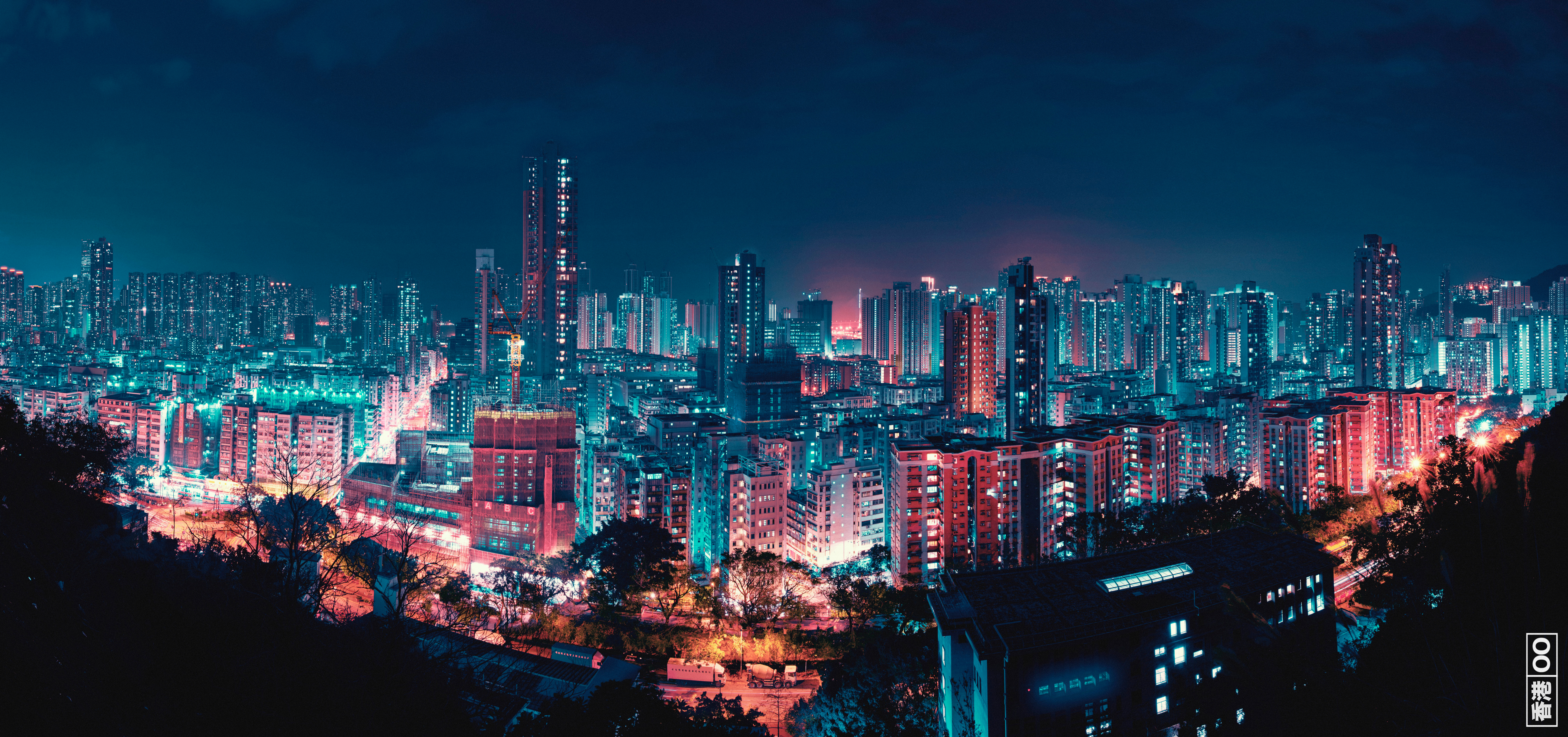 General 8192x3849 wide screen city city lights cityscape nightscape neon night street Hong Kong photography skyscraper building architecture low light