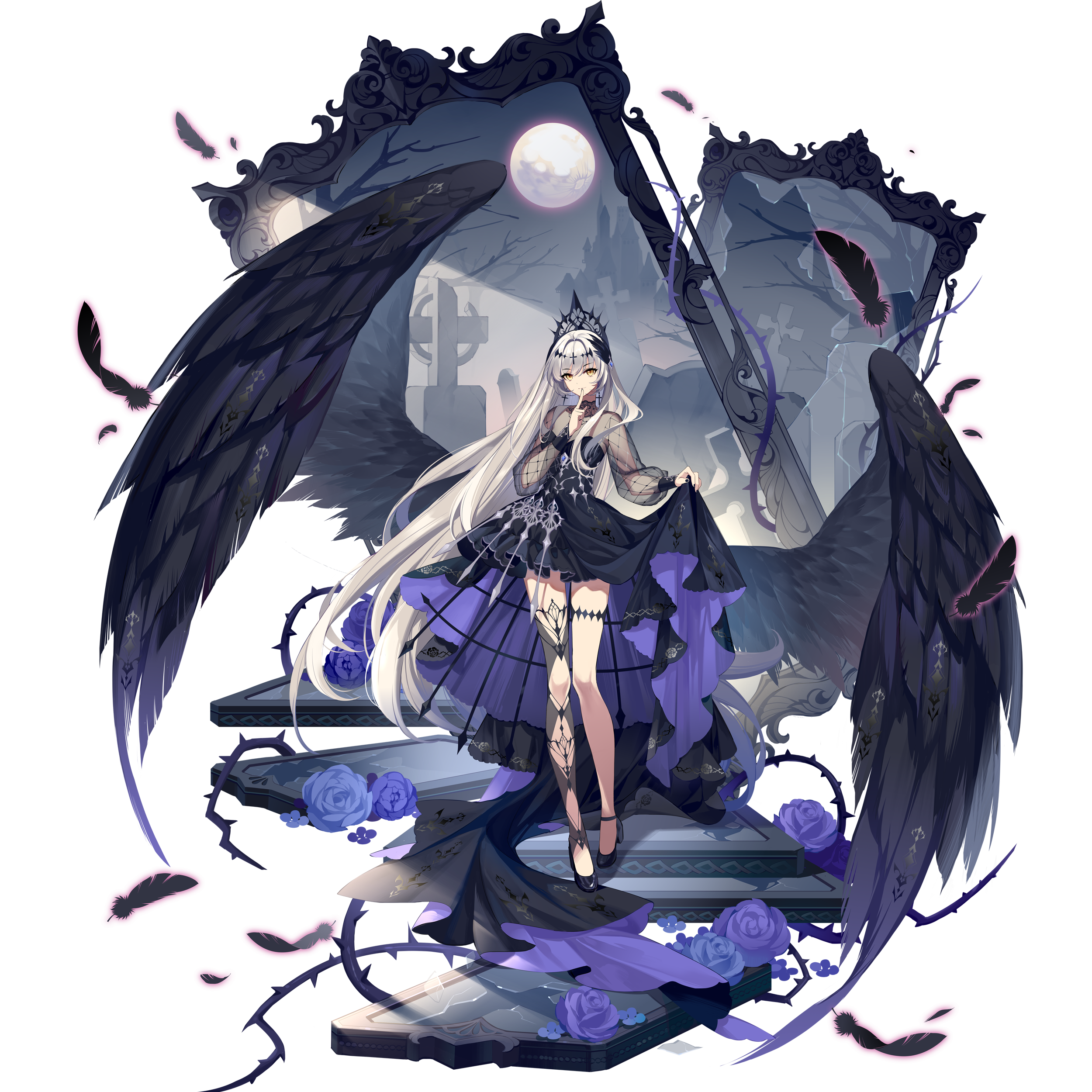 Anime 2500x2500 anime girls wings Moon angel feathers long hair Aura star