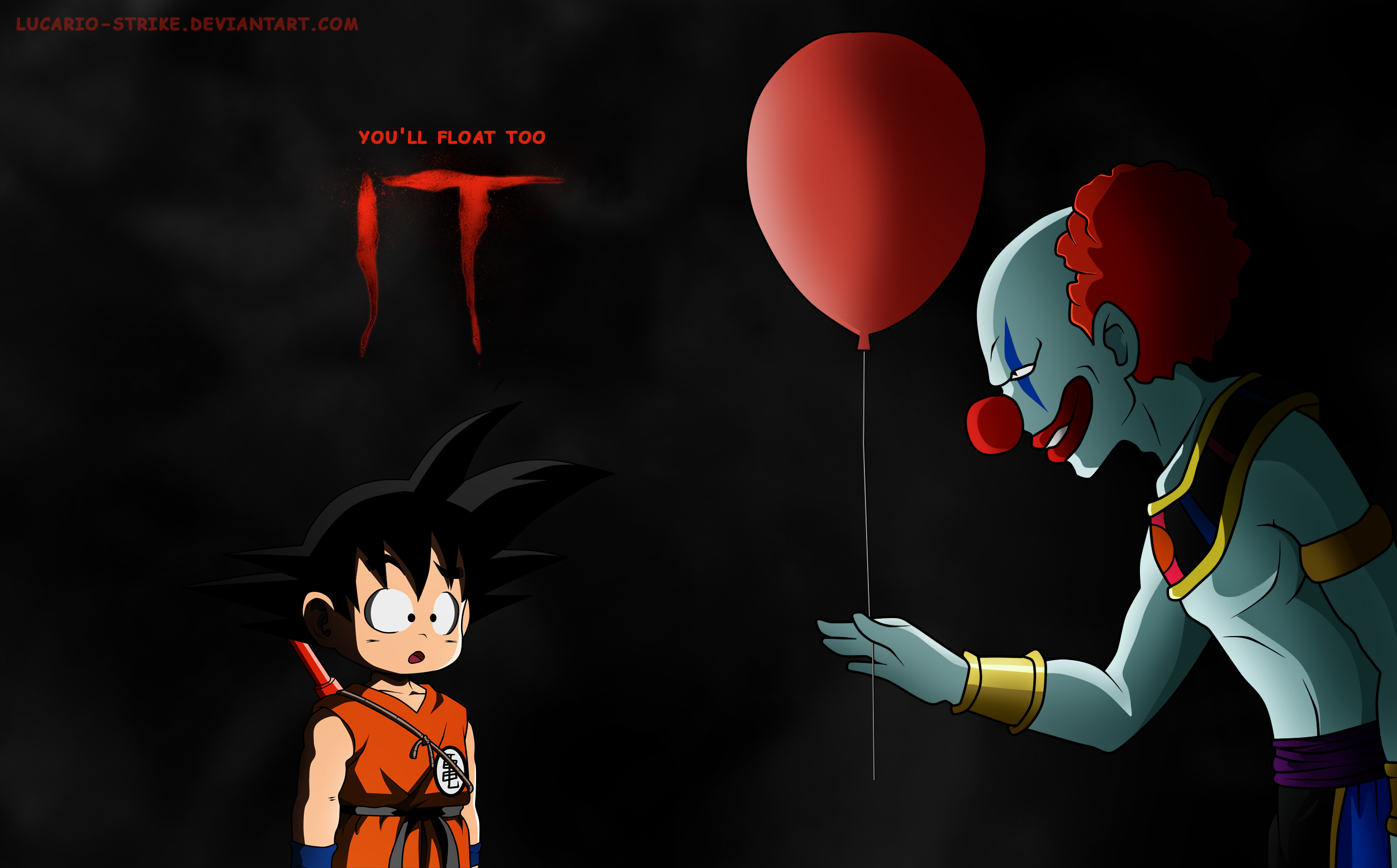 Anime 2500x1553 Dragon Ball It (movie) Kid Goku Vermoud crossover simple background pennywise