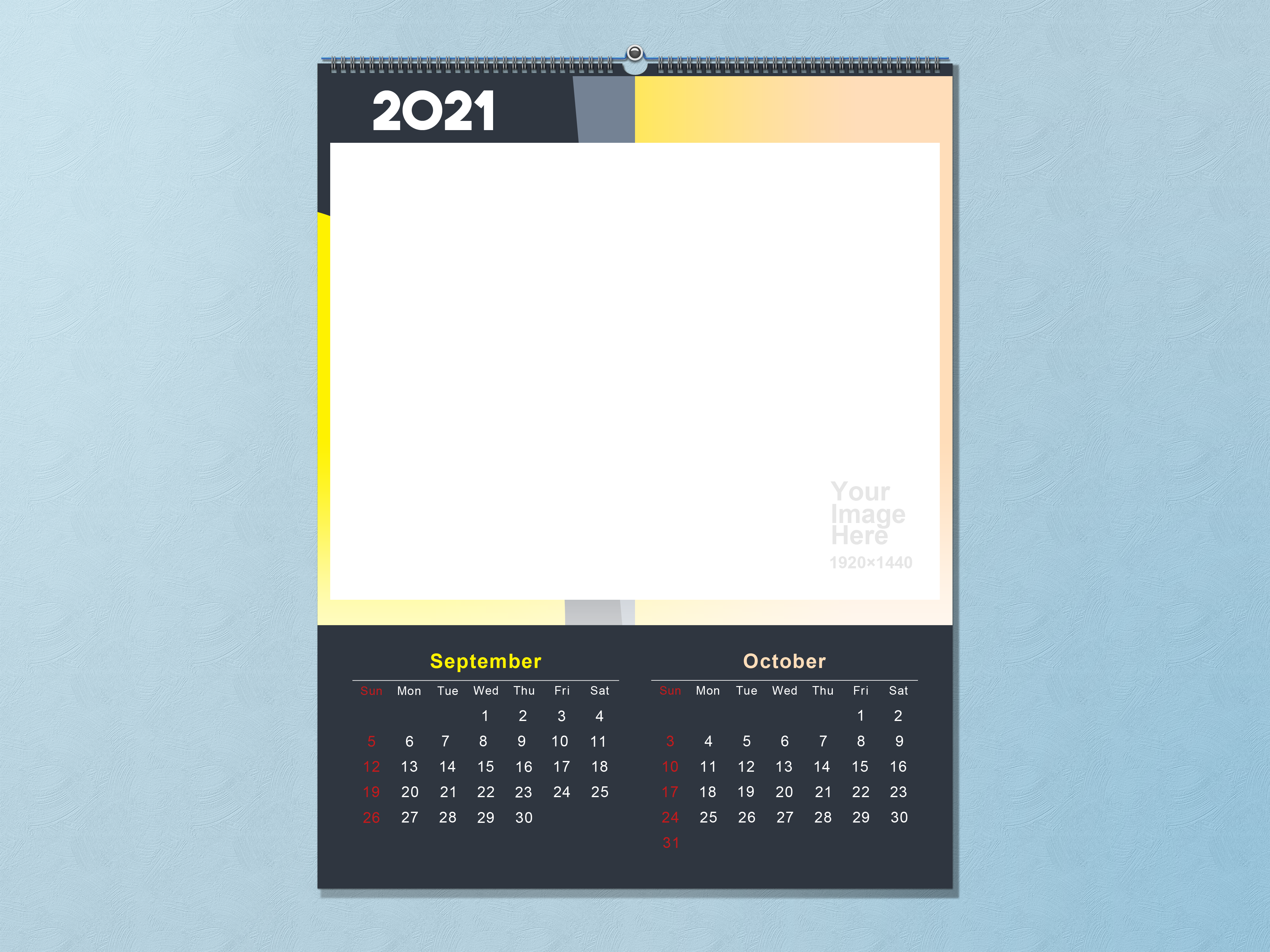 General 4000x3000 template September October calendar 2021 (year) numbers cyan background simple background