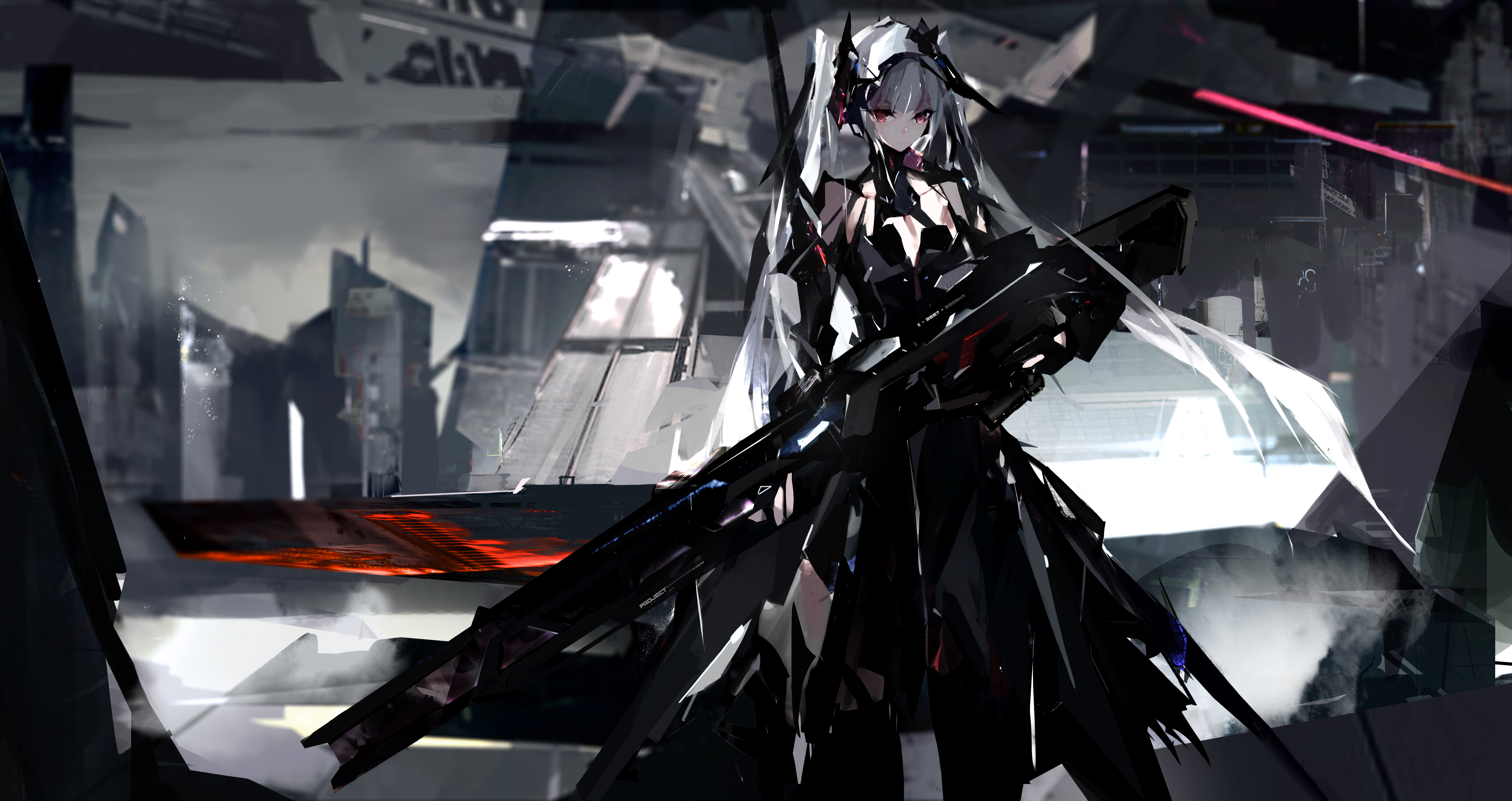 Anime 5759x3052 cell (artist) anime girls science fiction girls with guns silver hair