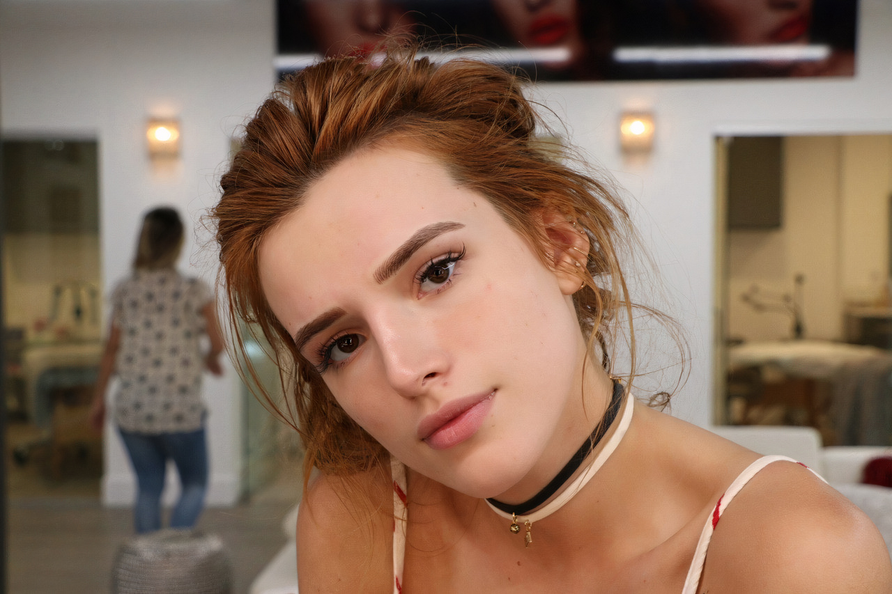 People 1280x853 Bella Thorne women model actress singer long hair face necklace depth of field indoors closeup