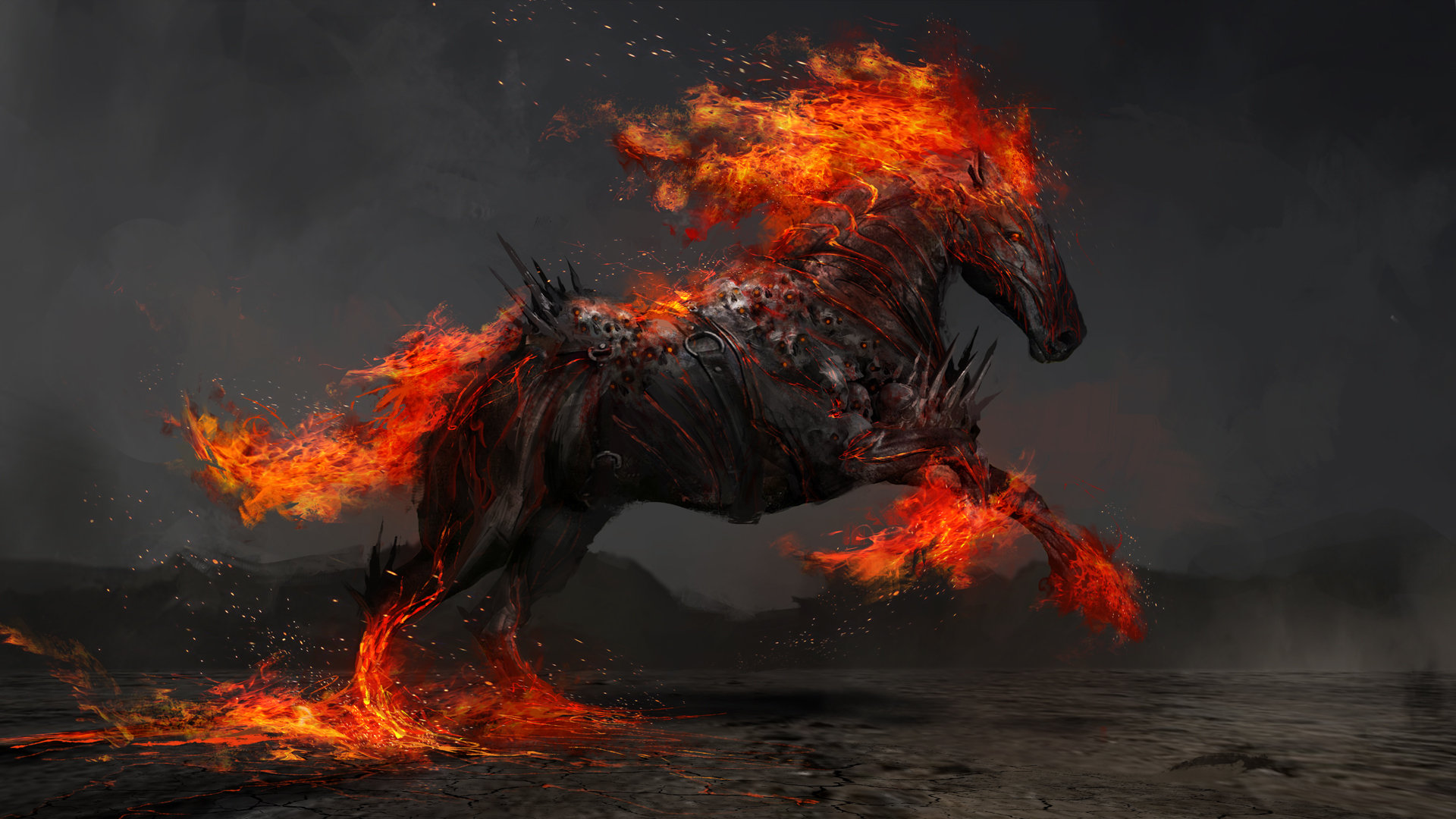 General 1920x1080 ArtStation horse artwork fire fantasy art nightmare