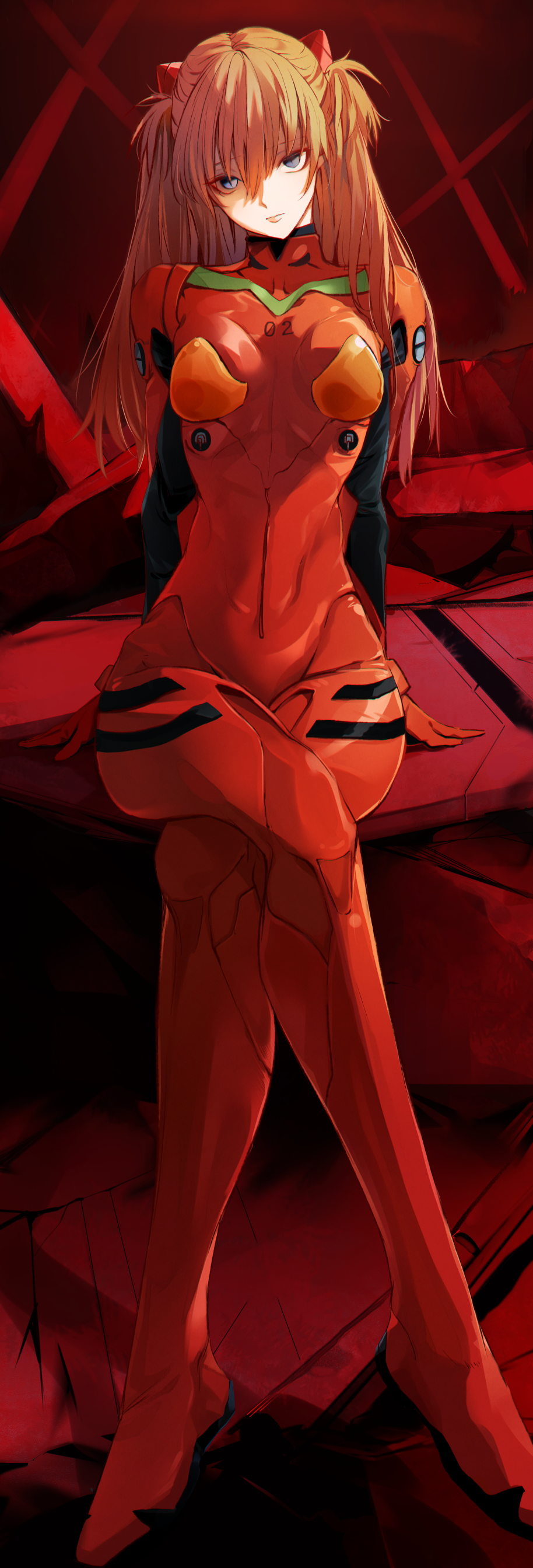 Anime 914x2687 ZhenFang Neon Genesis Evangelion Asuka Langley Soryu anime girls redhead skinny bodysuit plugsuit