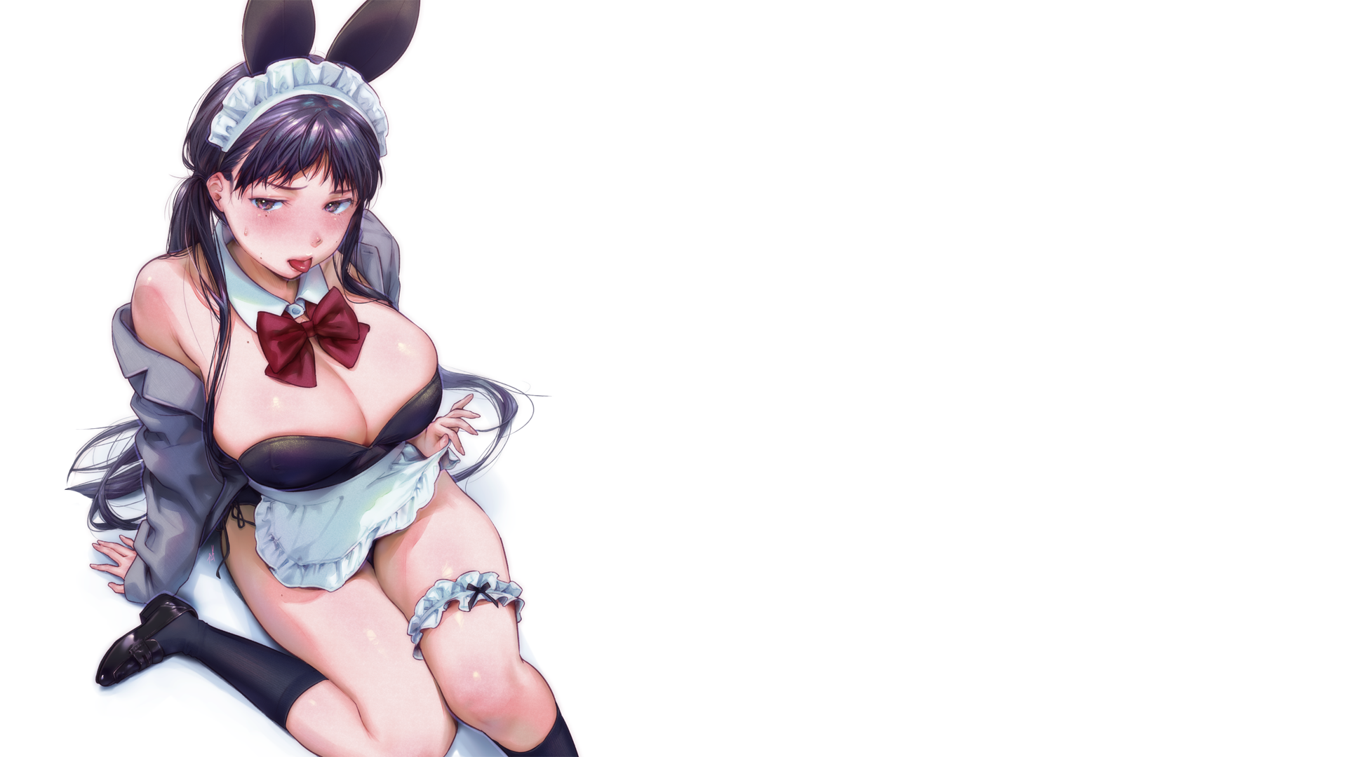 Anime 1920x1080 anime anime girls thighs bunny ears bunny girl bunny suit maid big boobs thick thigh blushing maid outfit animal ears Kamiyama Aya