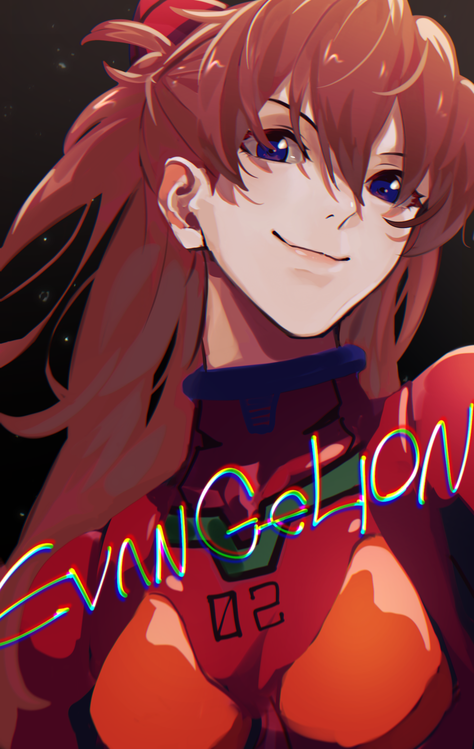 Anime 1529x2414 anime anime girls Neon Genesis Evangelion Asuka Langley Soryu smiling redhead 2D looking at viewer long hair bangs twintails plugsuit small boobs solo bodysuit fan art