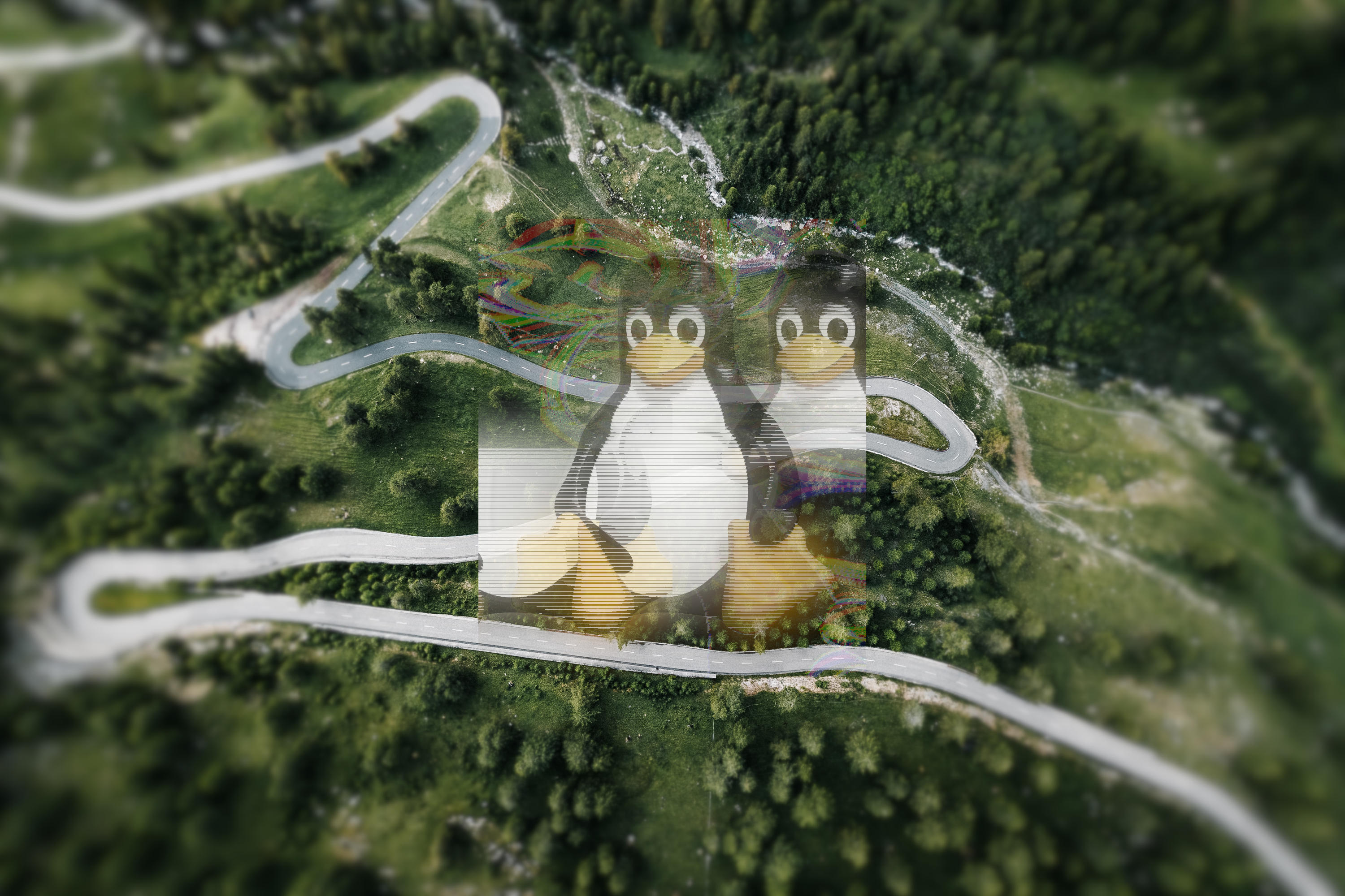 General 3000x2000 Tux Linux penguins aerial view digital art