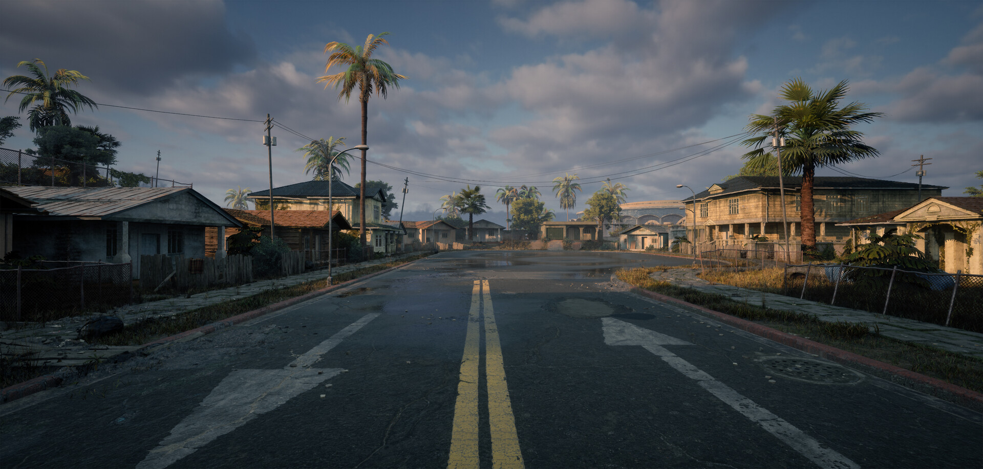 General 1920x917 Zheng Zhangming Grand Theft Auto: San Andreas CGI digital art Unreal Engine 4  clouds palm trees realistic Los Santos stadium road sign video games