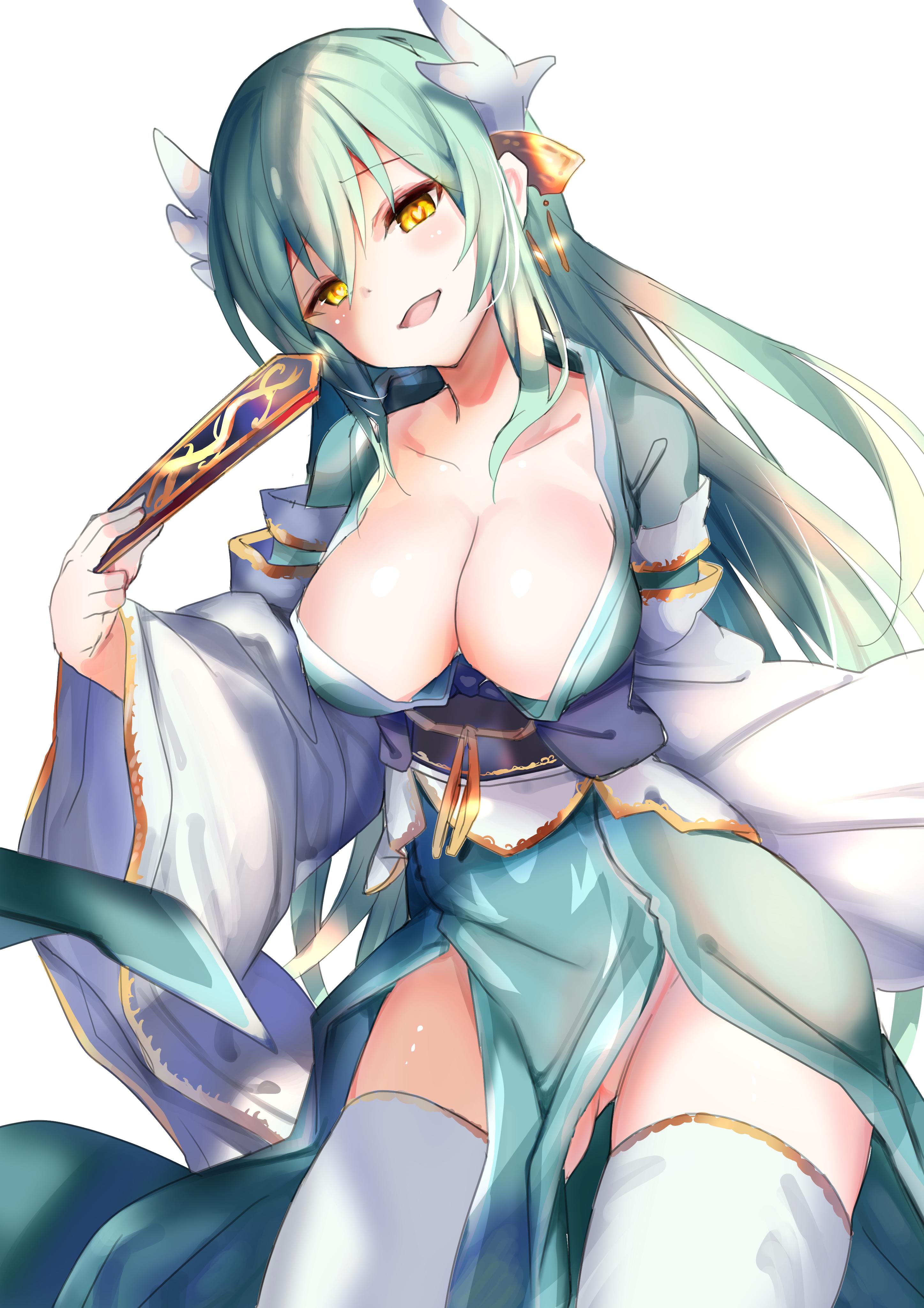 Anime 2894x4093 Fate series cleavage Fate/Grand Order Kiyohime (Fate/Grand Order) anime girls artwork Amamitsu Kousuke Japanese clothes thigh-highs no bra nopan standing