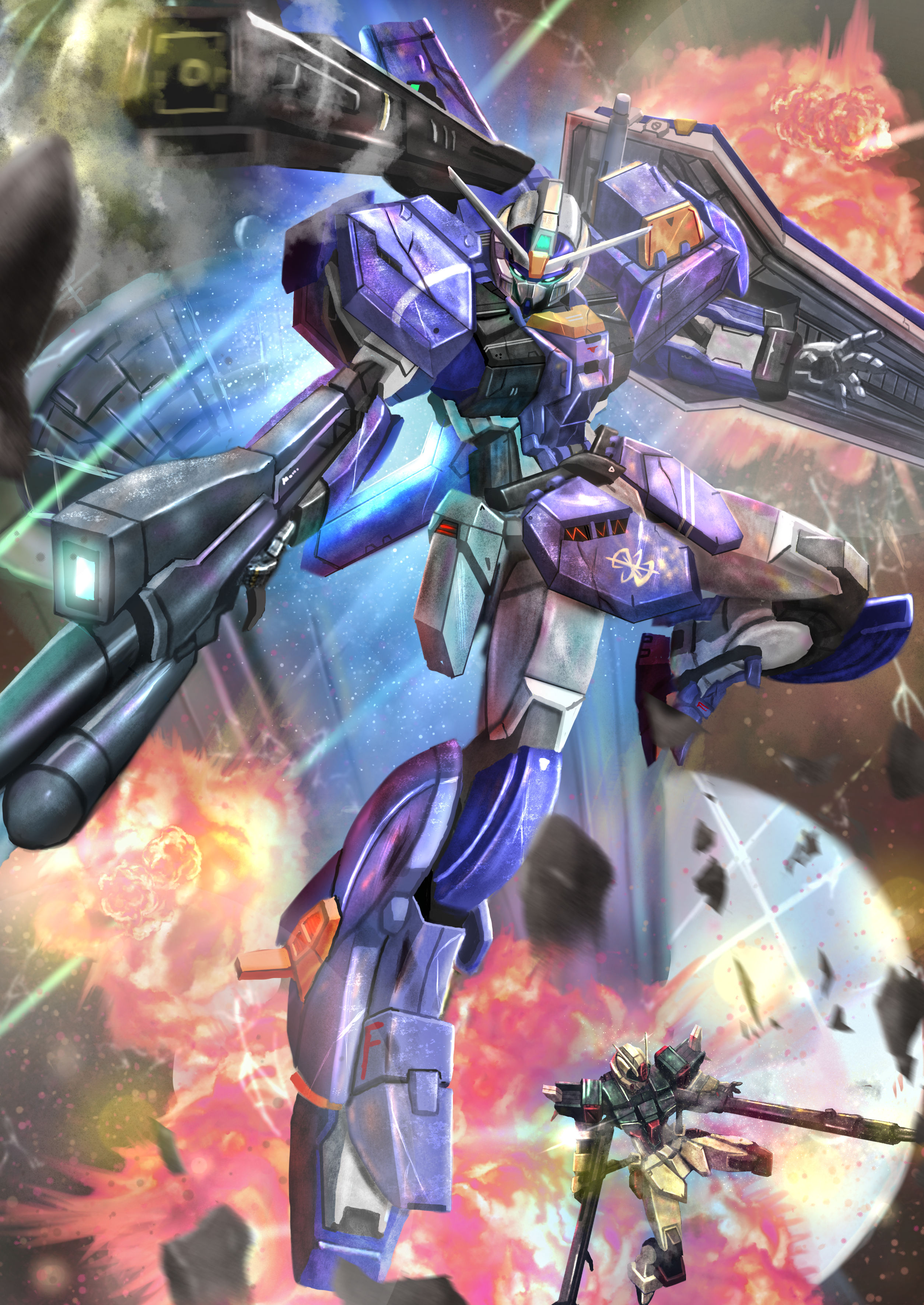 Anime 2508x3541 anime mechs Gundam Super Robot Taisen artwork digital art fan art Mobile Suit Gundam SEED Duel Gundam Buster Gundam