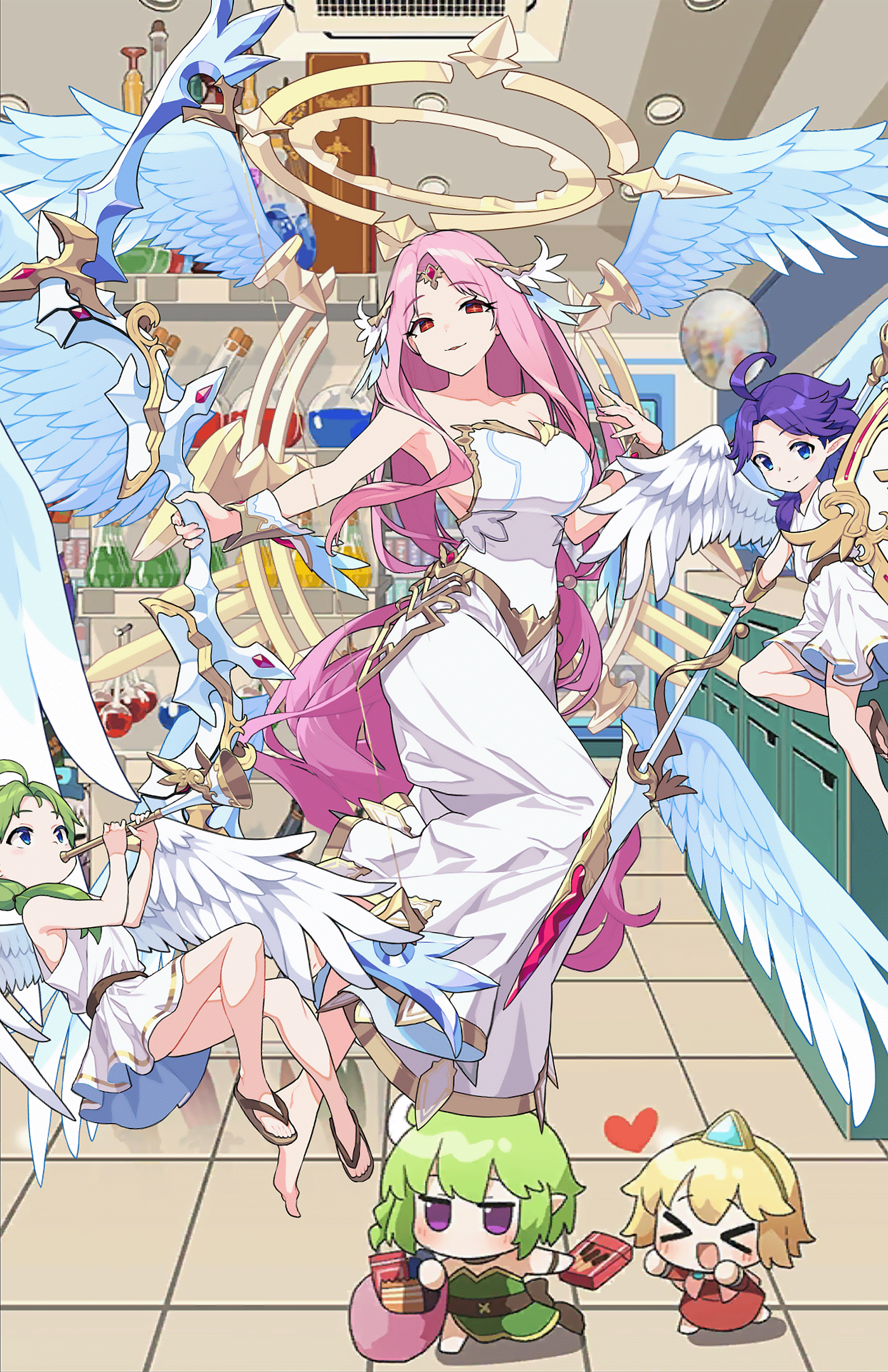 Anime 1799x2778 Guardian Tales Gabriel (Guardian Tales) arhangel angel pink hair red eyes angel wings