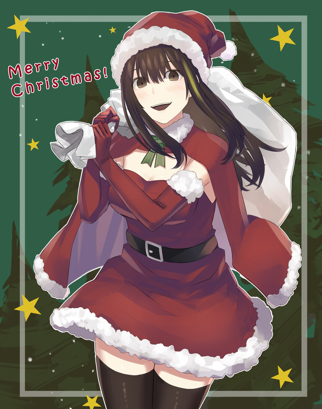 Anime 1104x1400 anime anime girls Girls Frontline M4A1 (Girls Frontline) long hair brunette artwork digital art fan art Christmas clothes Christmas