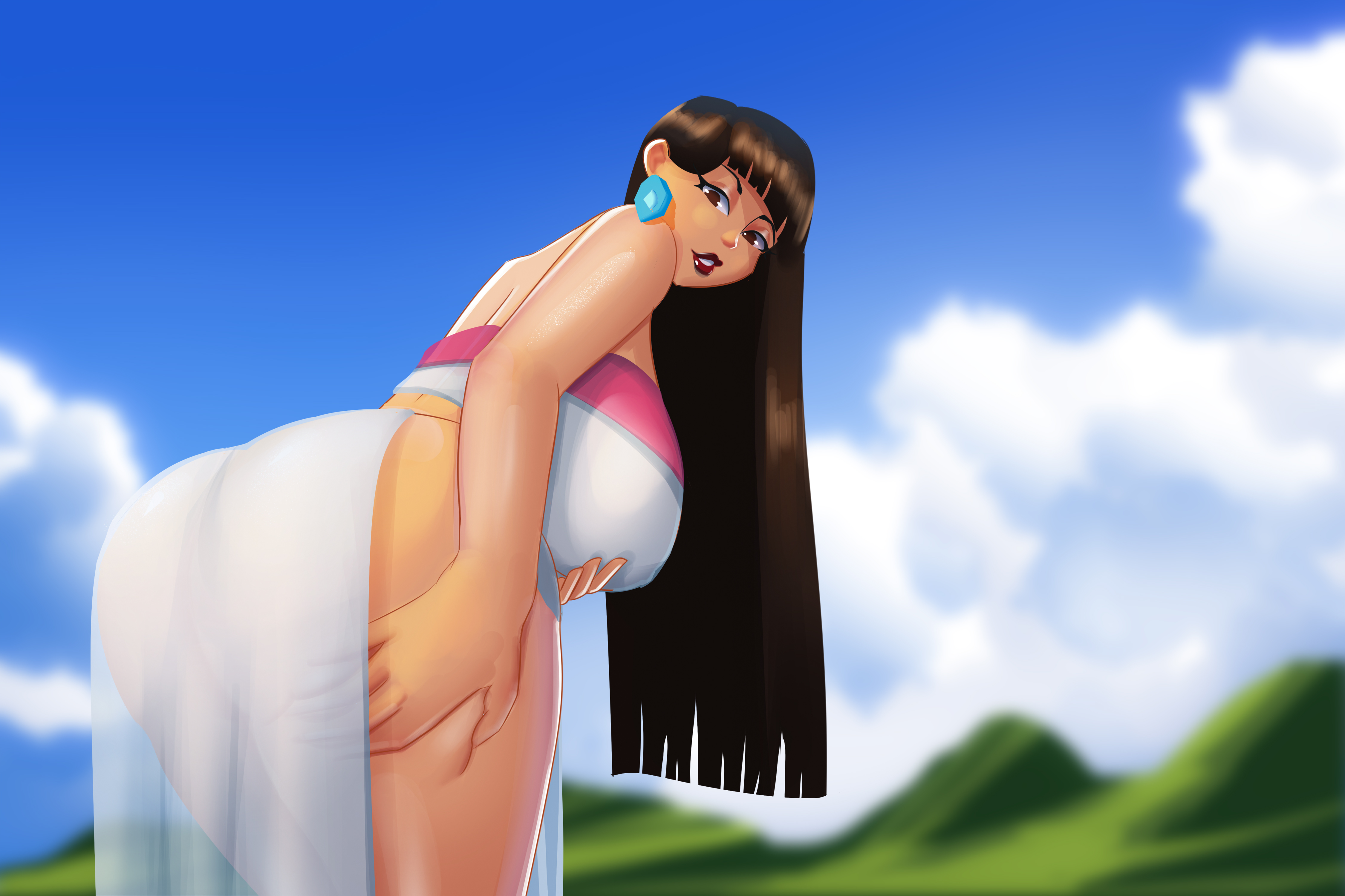 Anime 4501x3000 Chel The Road to El Dorado fan art ecchi bent over looking back long hair Marci Lustra sky clouds hills curvy thick ass ass thick body thick thigh