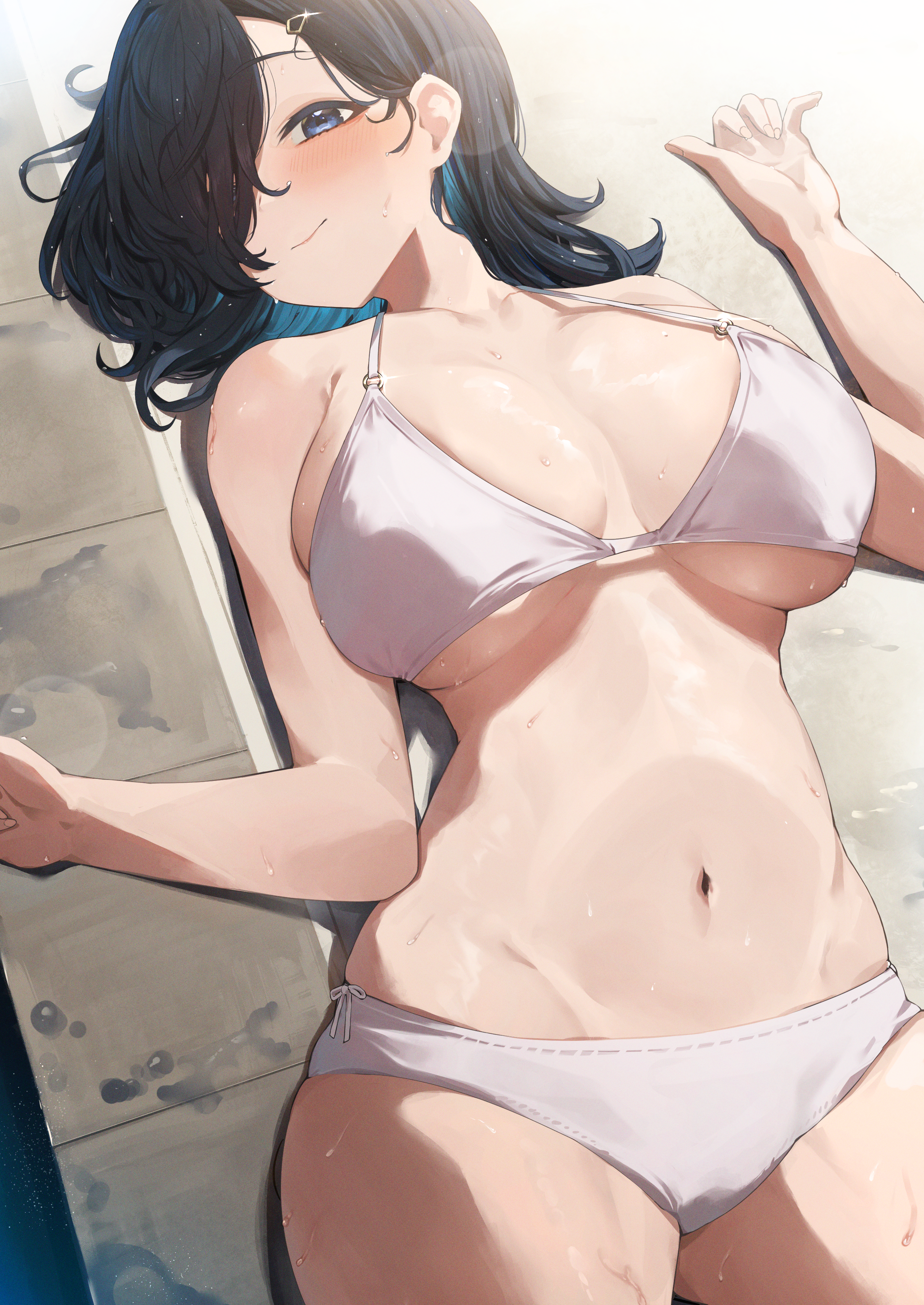 Anime 2508x3541 anime anime girls bikini white bikini wet body big boobs blue eyes black hair Neshia