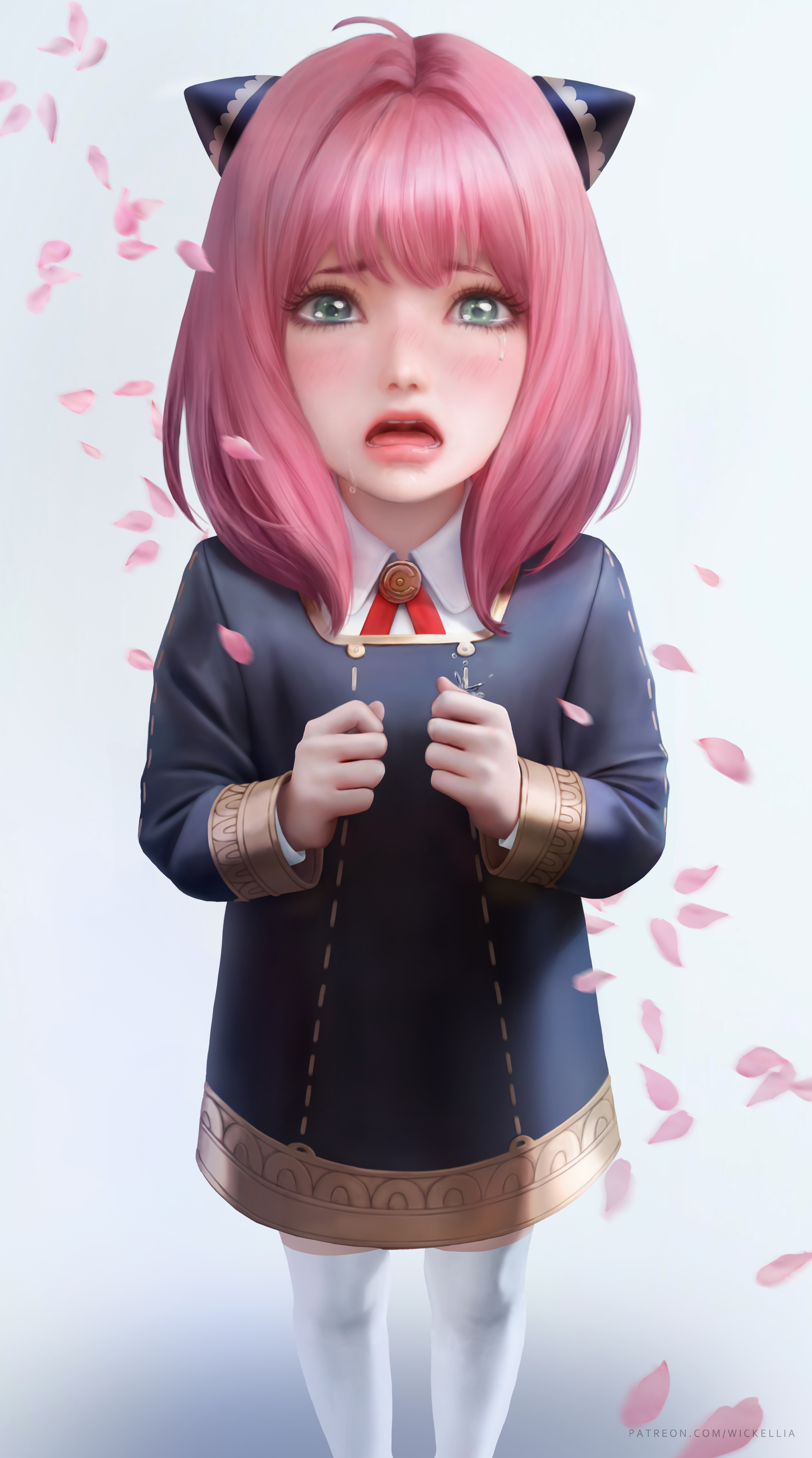 Anime 3900x7000 Anya Forger Spy x Family anime anime girls pink hair cherry blossom crying 2D artwork drawing fan art Wickellia