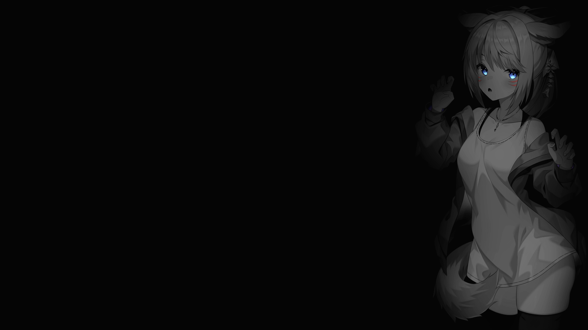 Anime 1920x1080 selective coloring simple background dark background black background anime girls fox girl fox ears fox tail Miqo'te