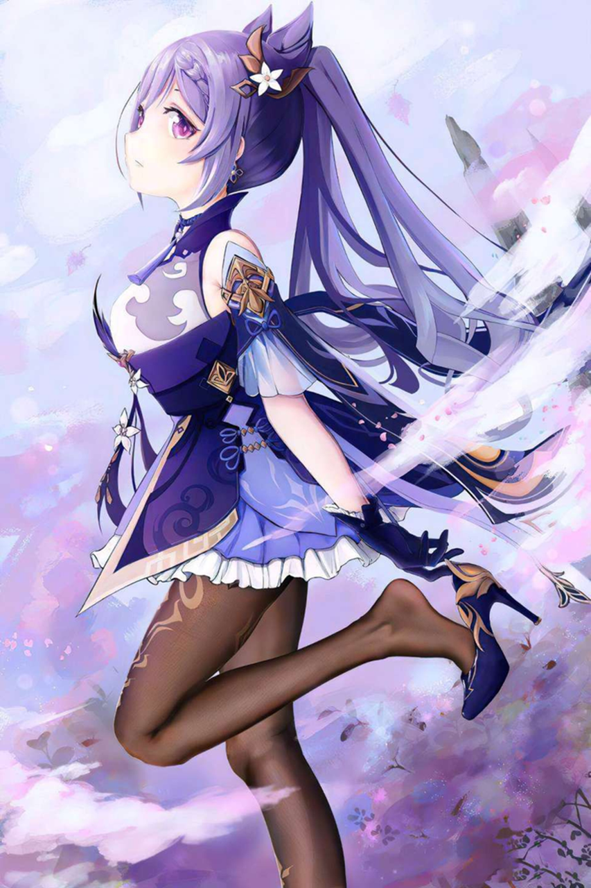Anime 853x1280 Genshin Impact Keqing (Genshin Impact) video games anime girls video game girls purple hair heels long hair dress anime