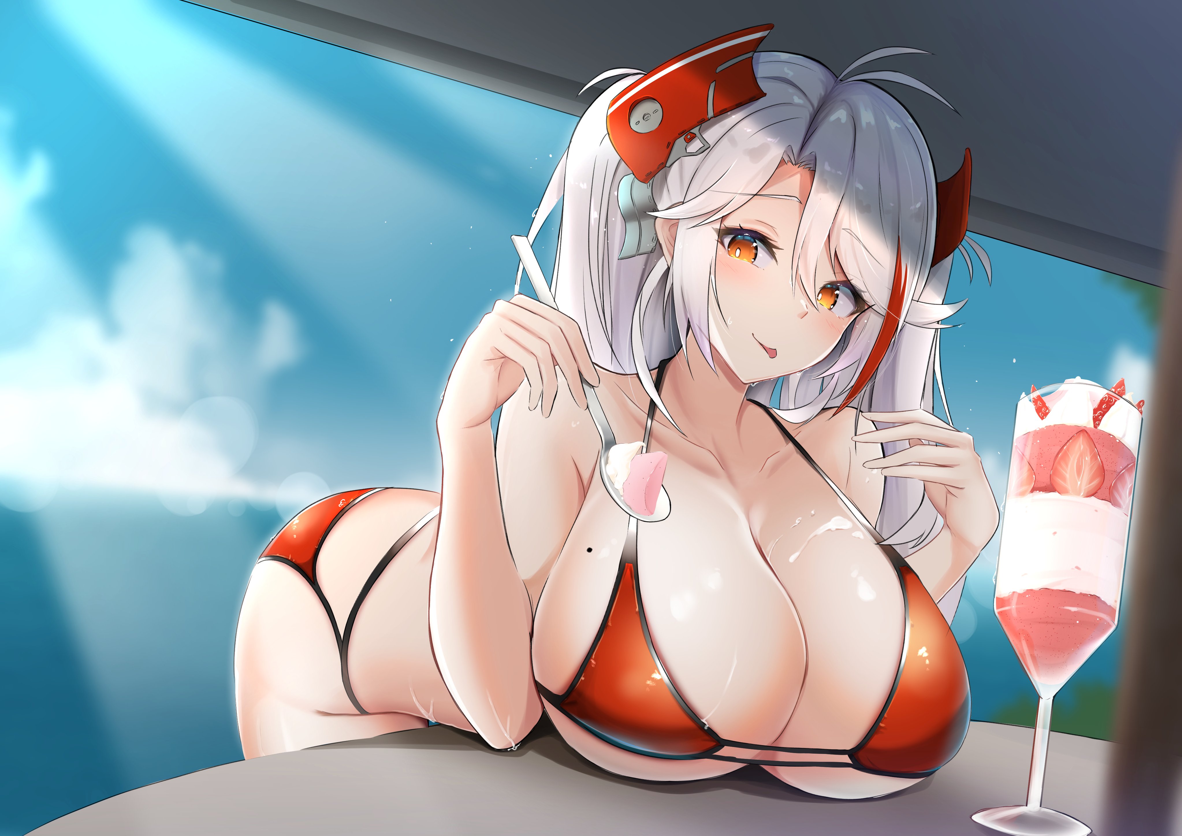 Anime 4093x2894 Azur Lane Yak anime anime girls big boobs white hair bikini huge breasts