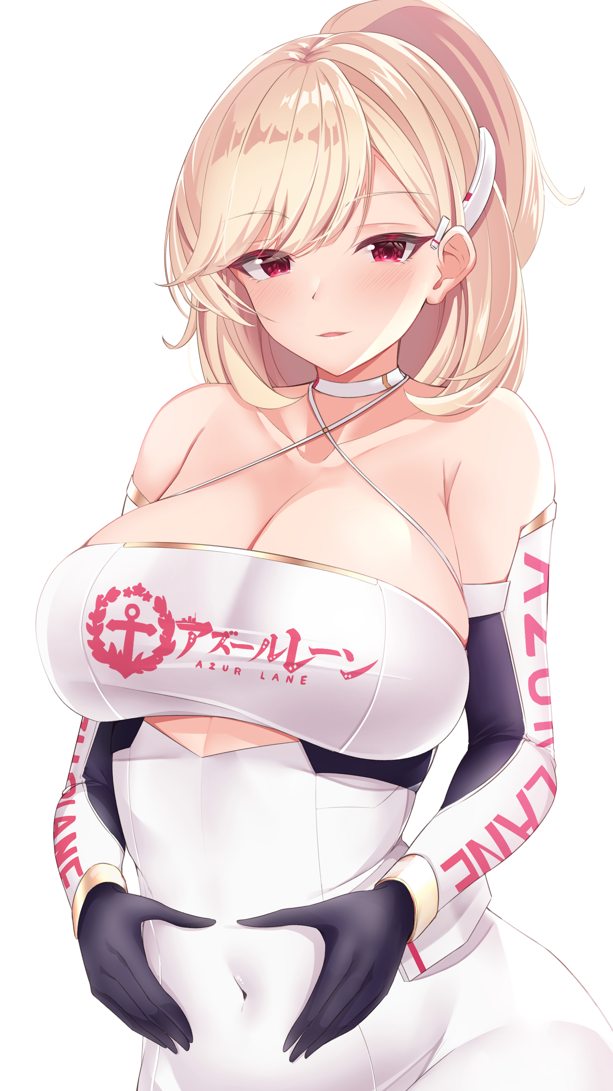 Anime 1991x3541 anime girls Azur Lane Prince of Wales (Azur Lane) Nita red eyes blonde cleavage Race Queen Outfit white background simple background