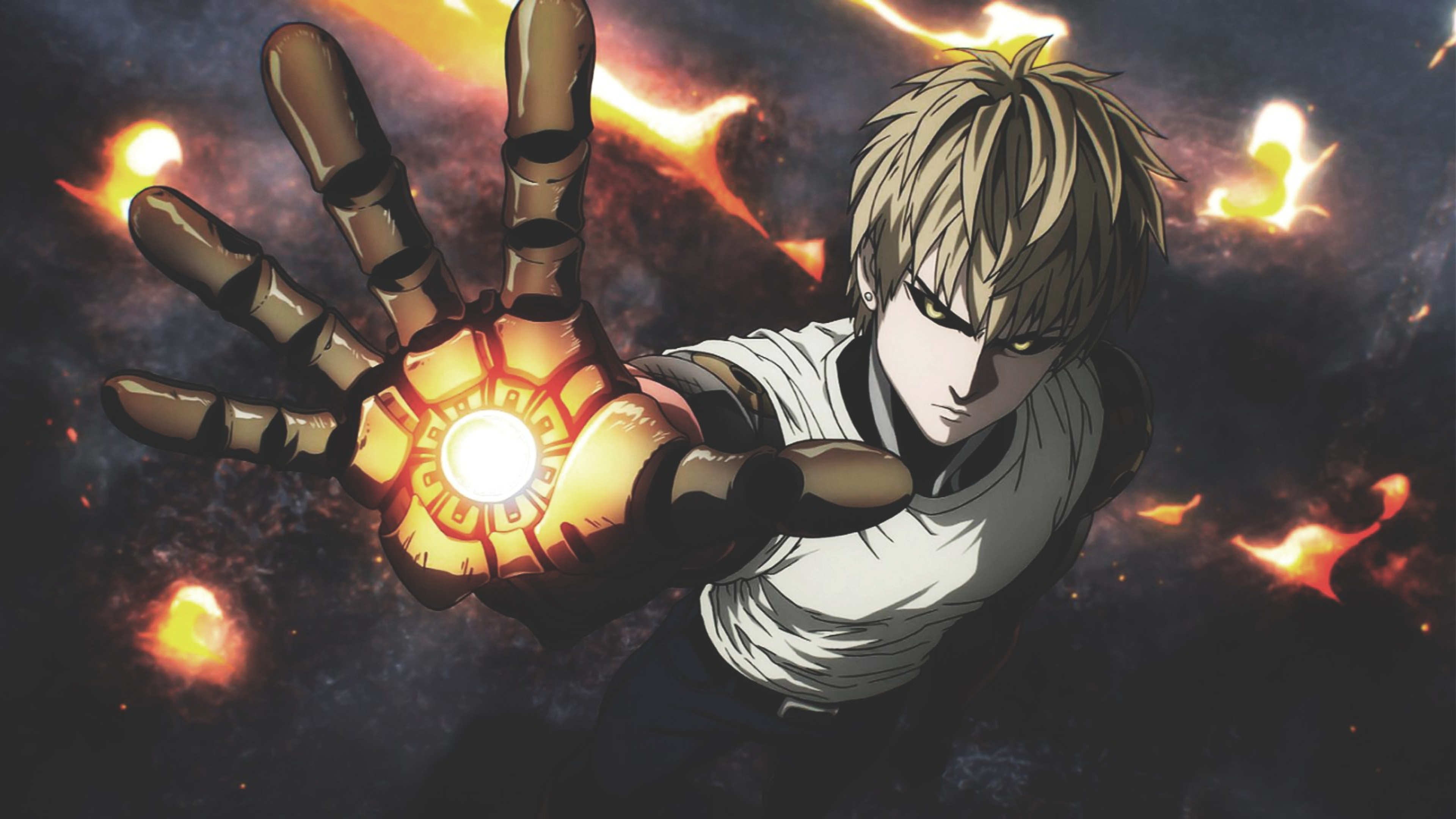 Anime 3840x2160 One-Punch Man anime anime boys Genos cyborg white tank top short hair blonde