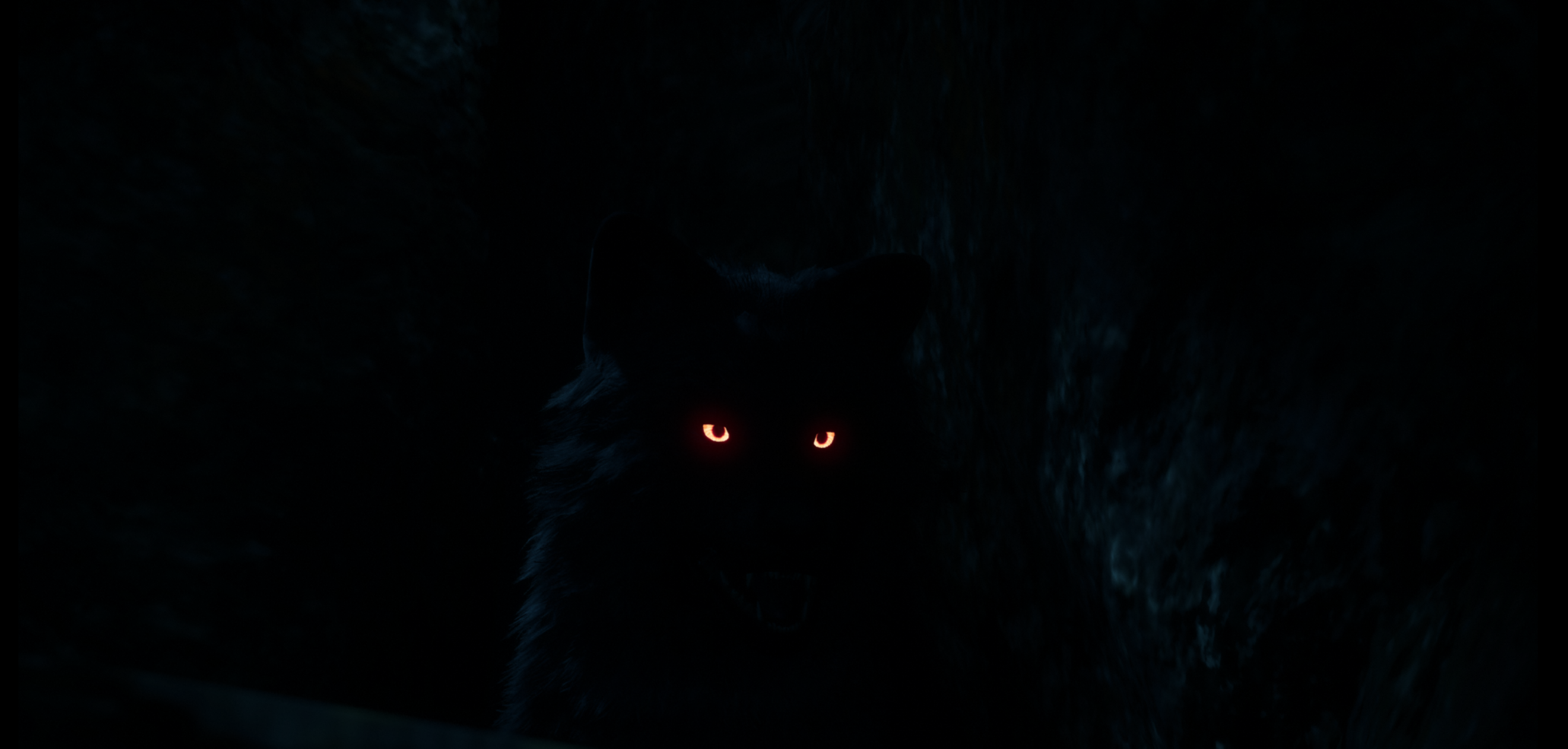 General 2642x1262 Assassin's Creed: Valhalla Assassin's Creed wolf glowing eyes mythology black dark blue PC gaming video games Fenrir