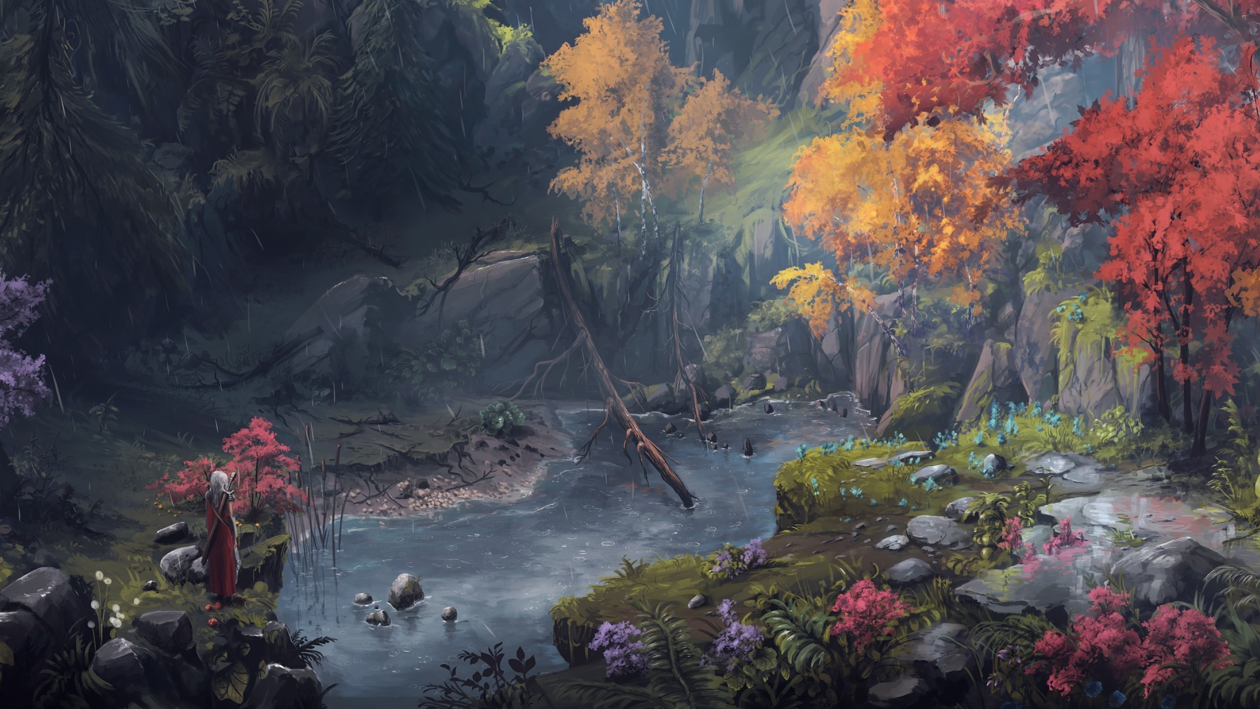 General 2560x1440 artwork fantasy art river forest digital art
