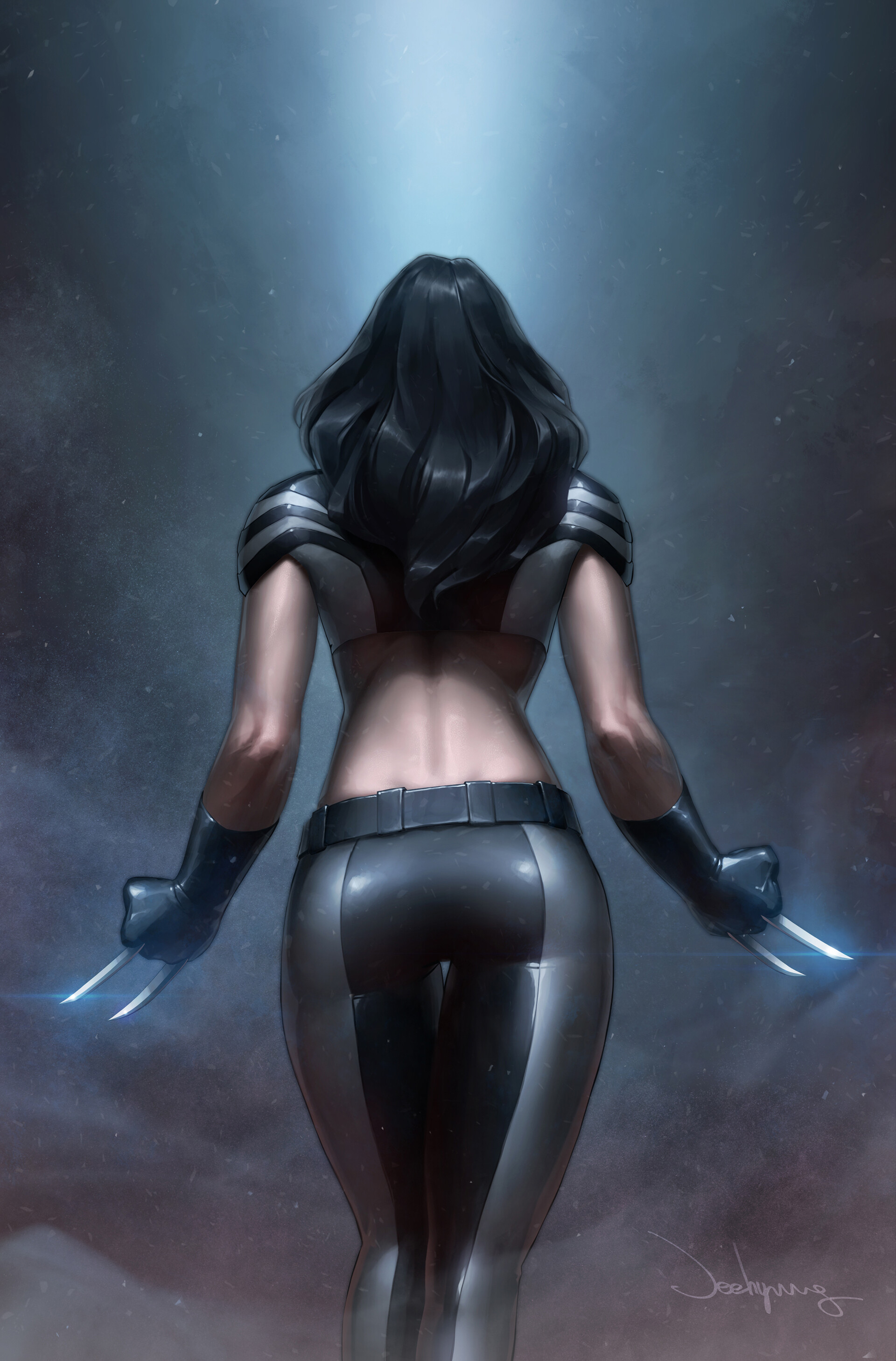 Anime 1920x2915 X-Men X-23 women claws black hair rear view Mutant Marvel Comics