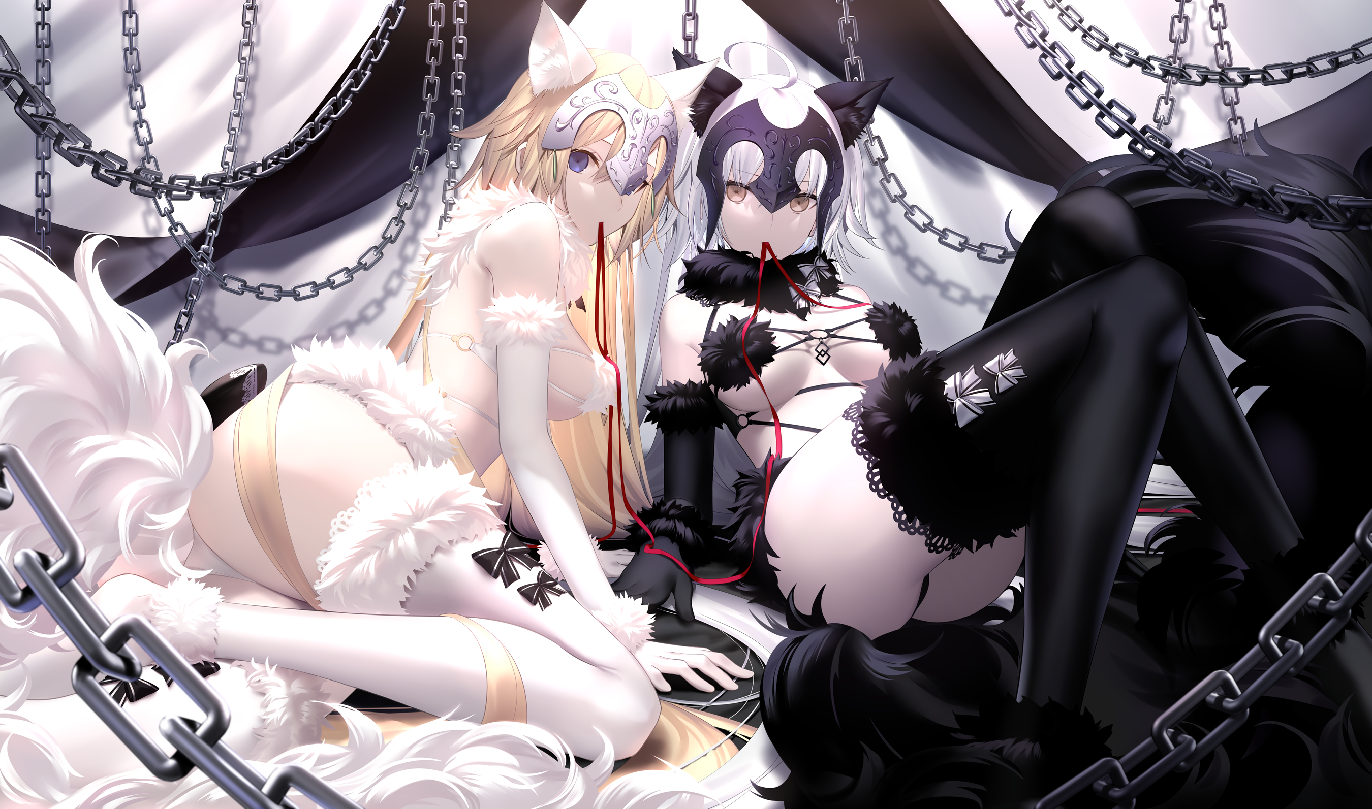 Anime 2700x1593 anime anime girls ass Fate series artwork blonde silver hair animal ears tail skimpy clothes chains Shinooji Jeanne (Alter) (Fate/Grand Order) Jeanne d'Arc (Fate) fur trim Fate/Grand Order fur Avenger (Fate/Grand Order) Ruler (Fate/Grand Order) Ruler (Fate/Apocrypha) Fate/Apocrypha  bright