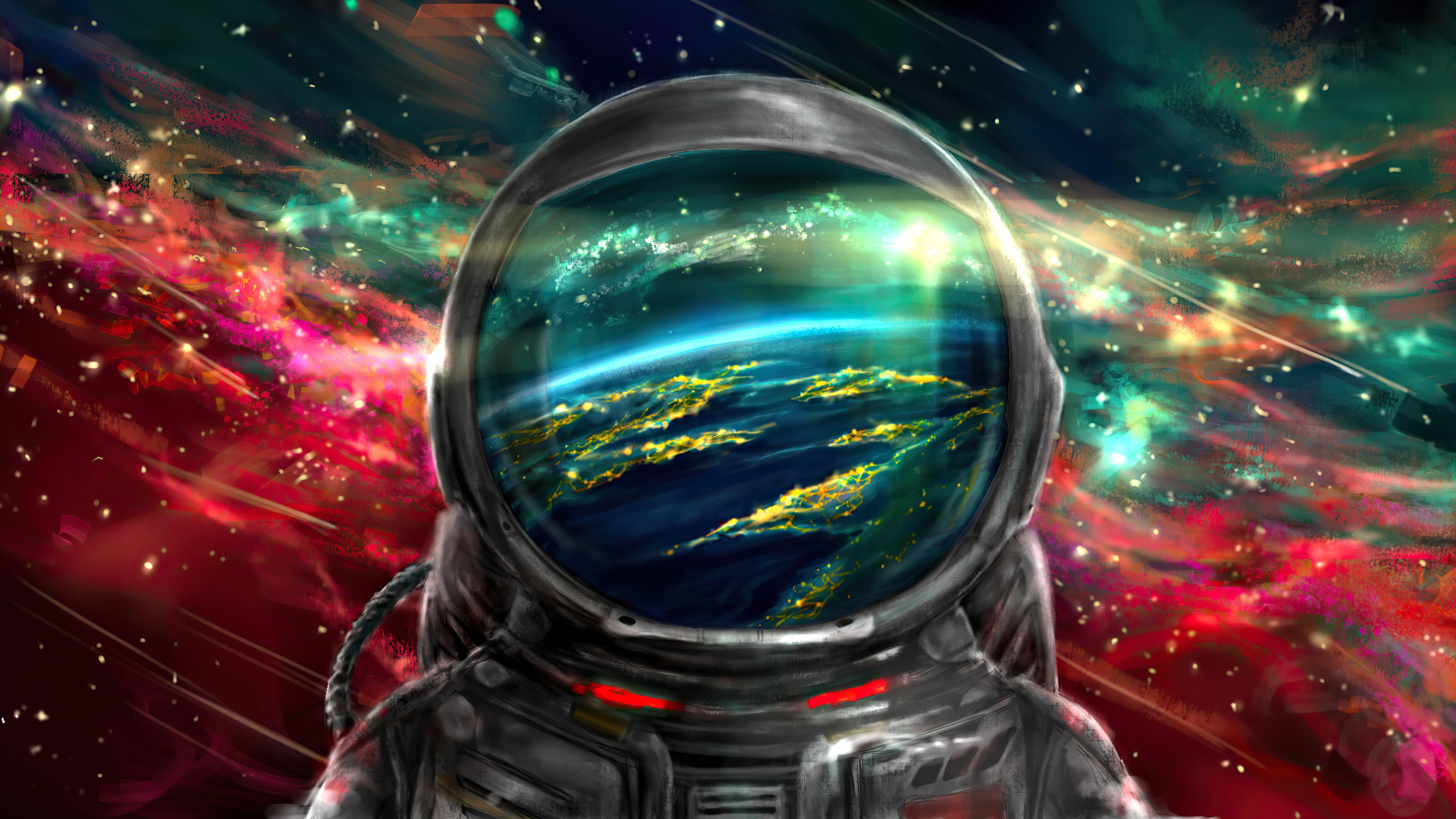 General 3840x2160 space space art astronaut colorful planet reflection stars vV-ave