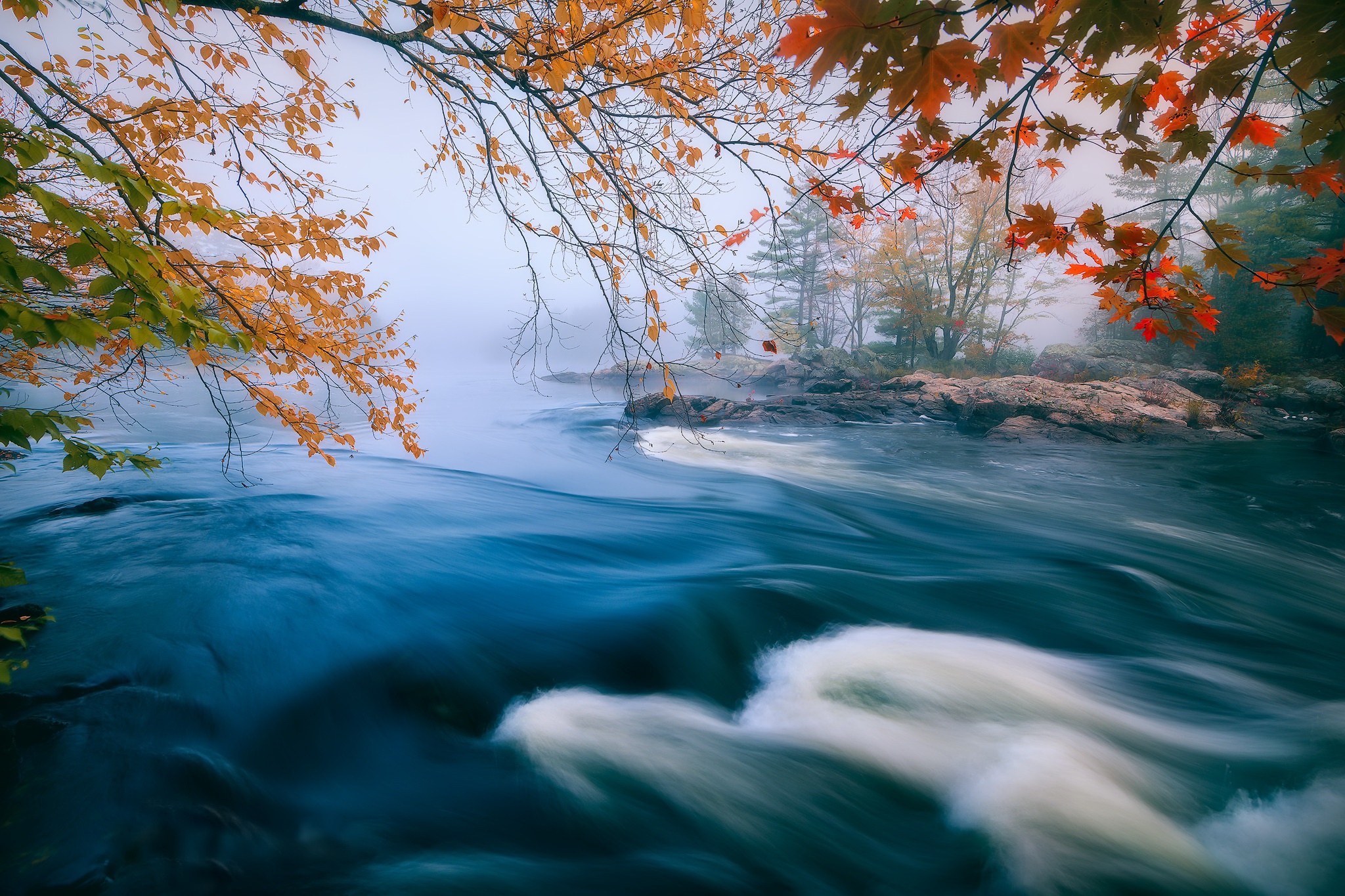 General 2048x1365 nature water river leaves outdoors fall long exposure