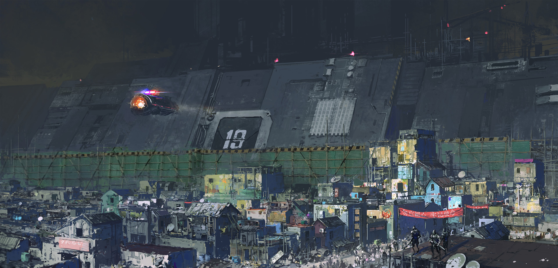 General 1920x922 su jian illustration artwork digital art police slum architecture cyberpunk futuristic futuristic city