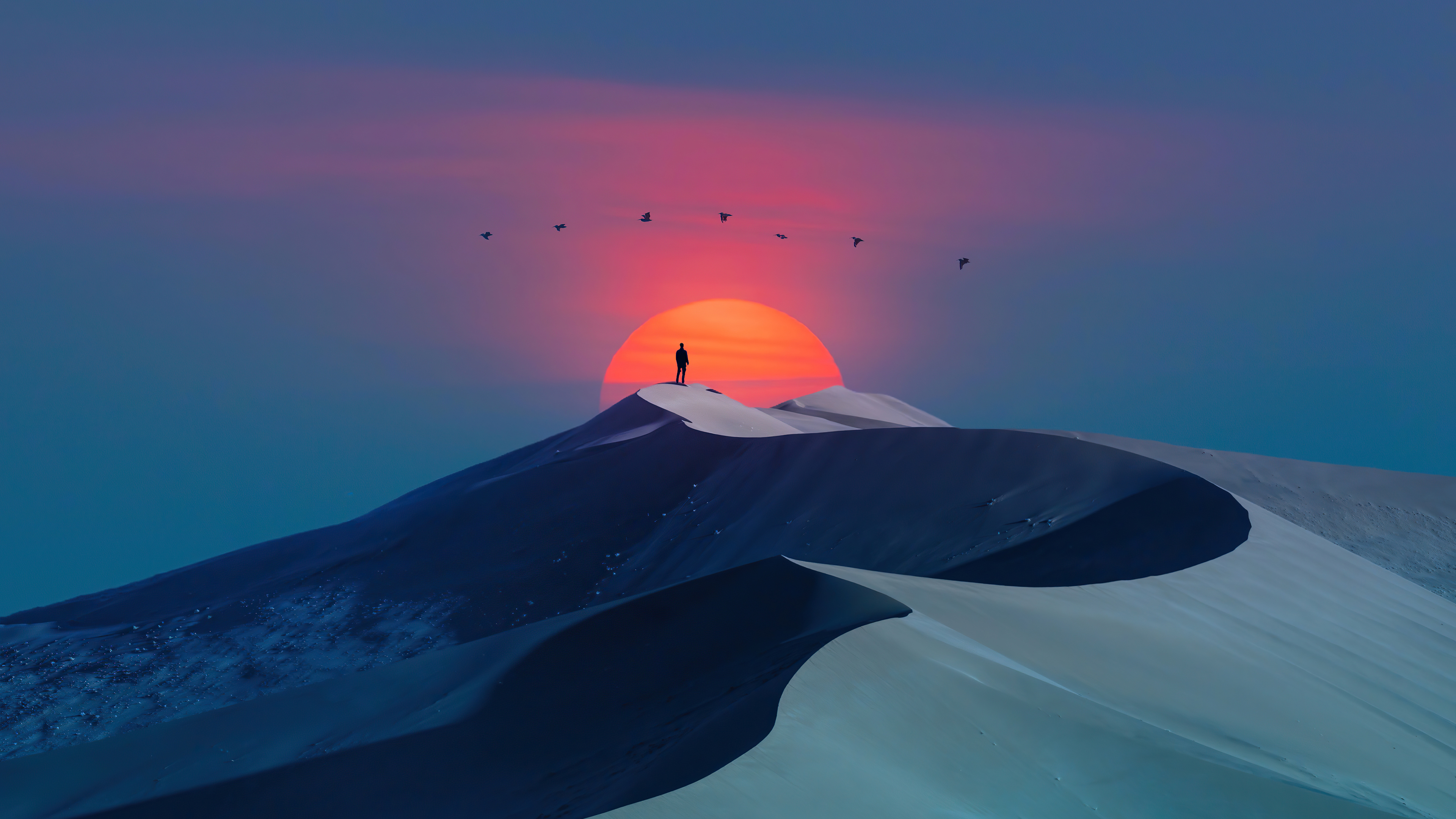General 3840x2160 desert landscape sunset digital art silhouette dunes
