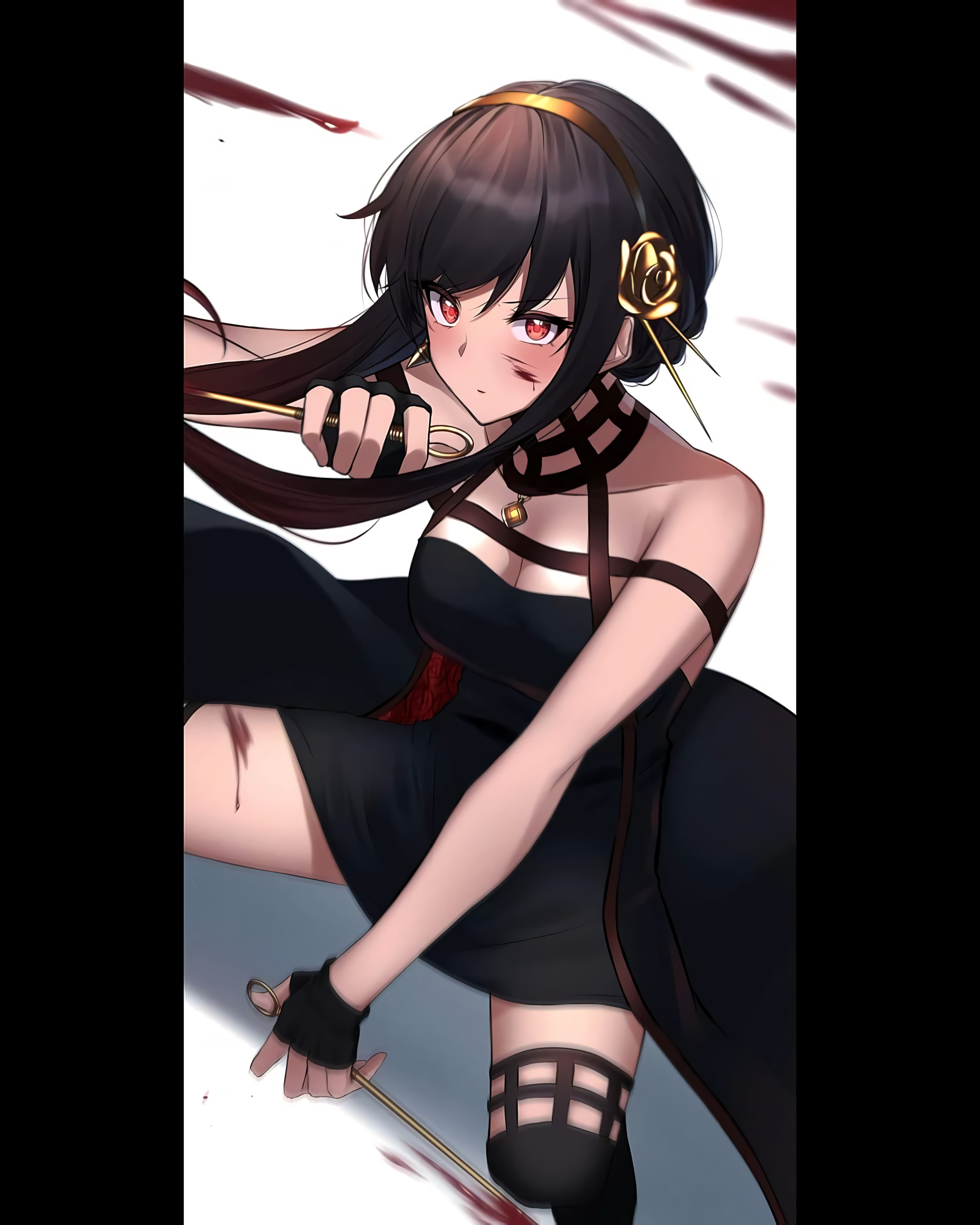 Anime 4320x5400 Yor Forger Spy x Family anime girls anime red eyes blood black hair blushing dress black dress