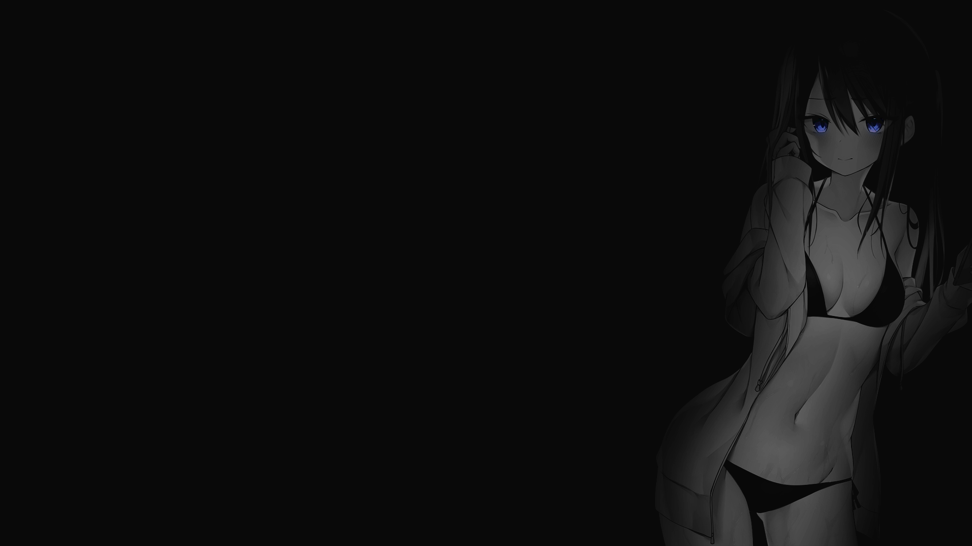Anime 1920x1080 selective coloring dark background black background simple background anime girls bikini