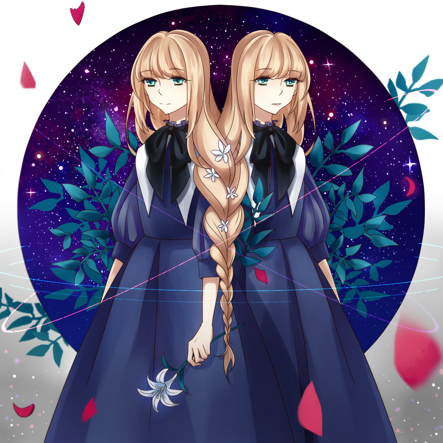 Anime 1417x1417 anime anime girls original characters twins artwork digital art fan art braids