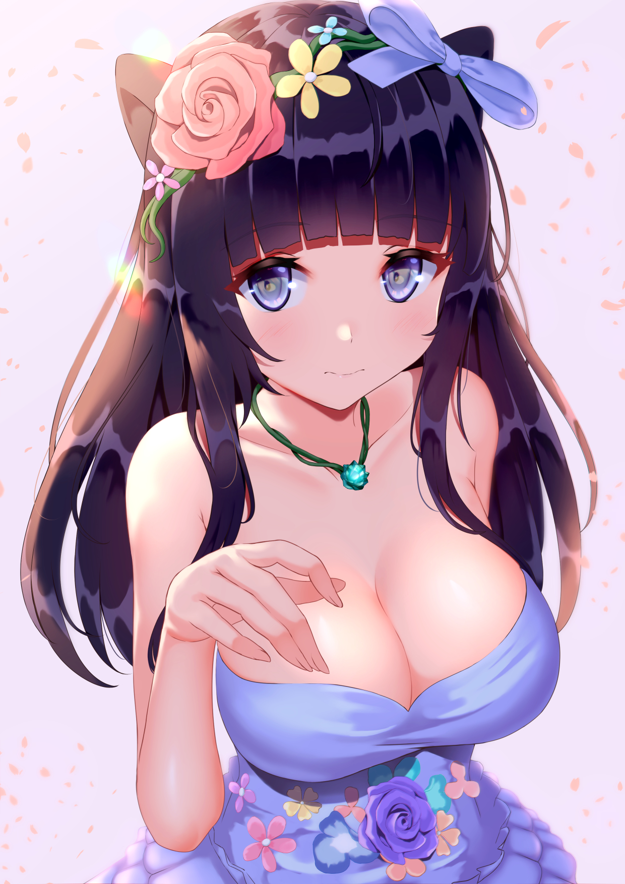 Anime 1240x1754 anime girls Akira Shiun cleavage black hair big boobs