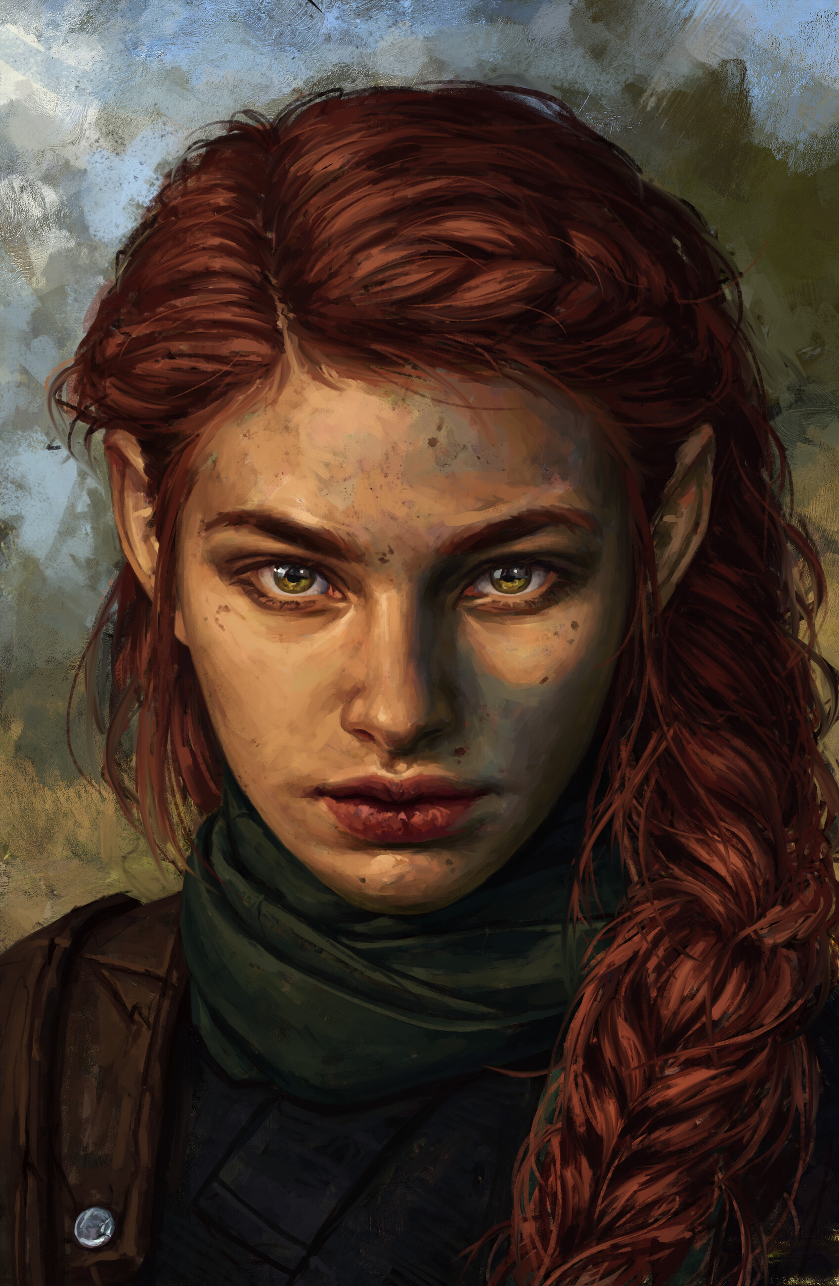 General 1697x2600 artwork fantasy art fantasy girl women redhead braids face