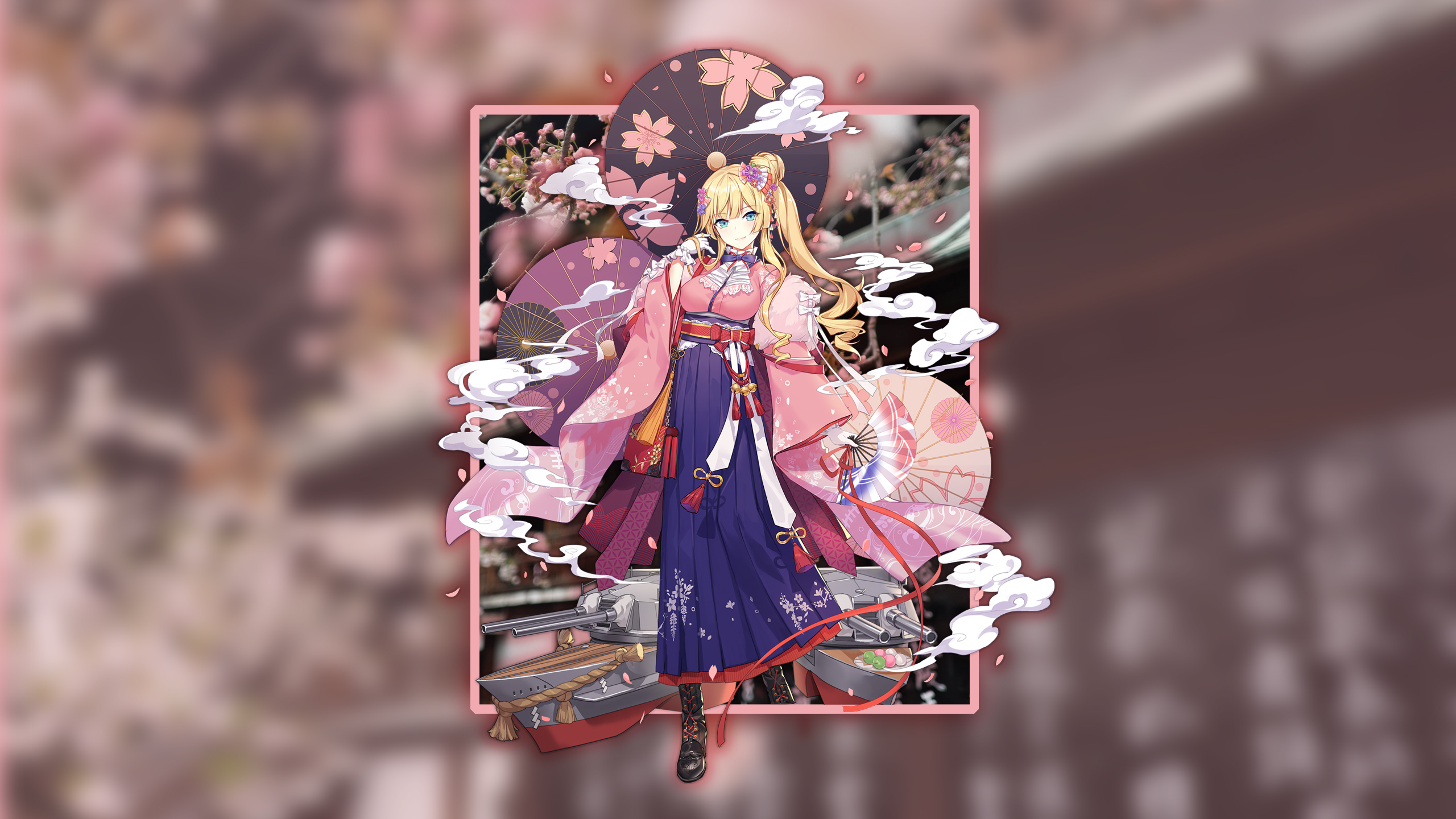 Anime 2560x1440 render in shapes anime picture-in-picture anime girls blonde Japanese clothes