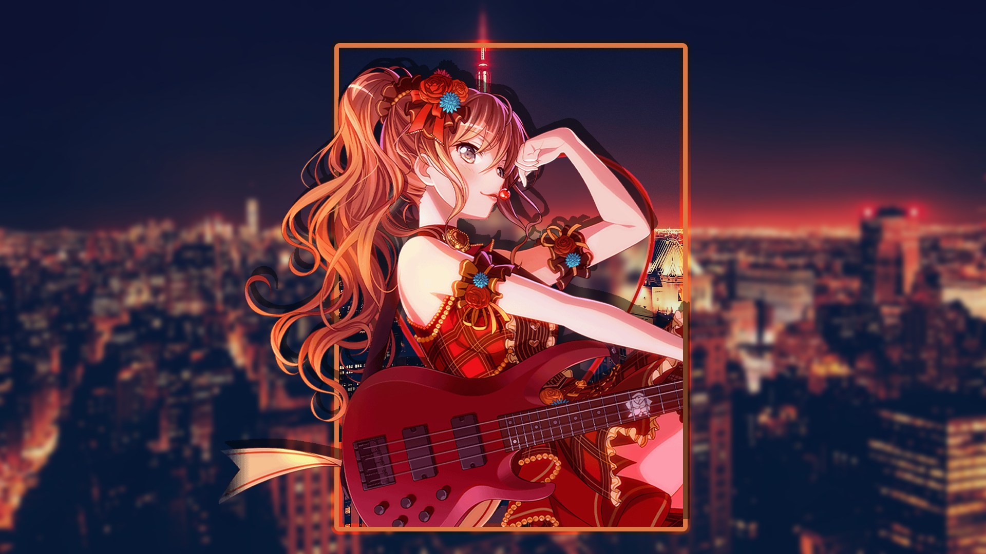 Anime 1920x1080 BanG Dream! Imai Lisa city guitar picture-in-picture
