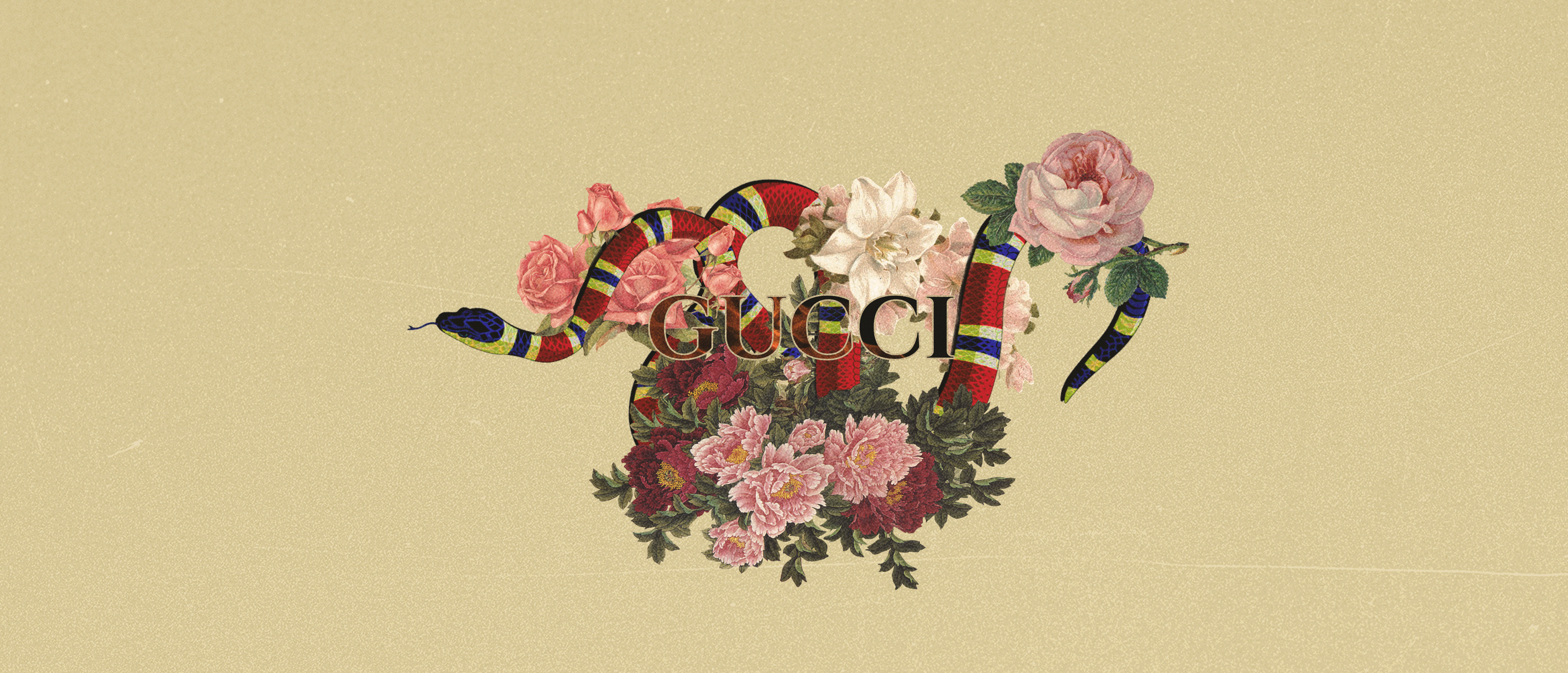 General 5120x2200 Gucci vintage typography yellow background logo