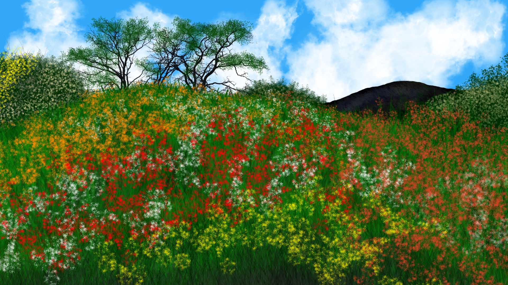 General 1920x1080 digital painting digital art nature flowers colorful landscape plants artwork