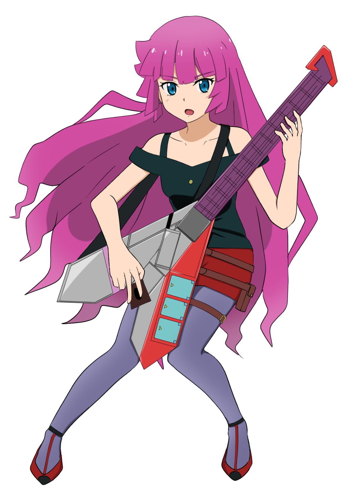 Anime 1191x1684 anime anime girls Yu-Gi-Oh! Yu-Gi-Oh! SEVENS Romin Kirishima long hair pink hair electric guitar artwork digital art fan art duel disk
