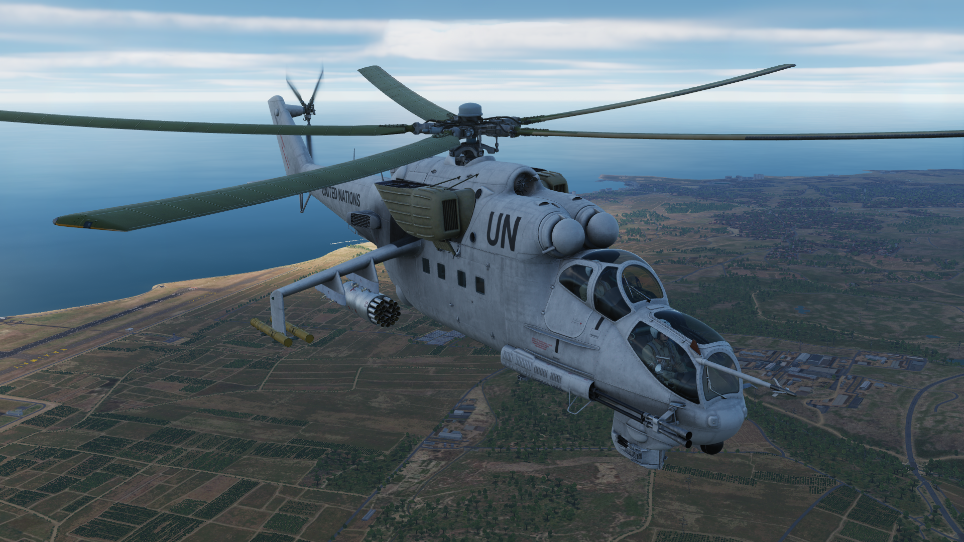 General 1920x1080 Digital Combat Simulator video games aircraft helicopters Mil Mi-24 screen shot United Nations sky water