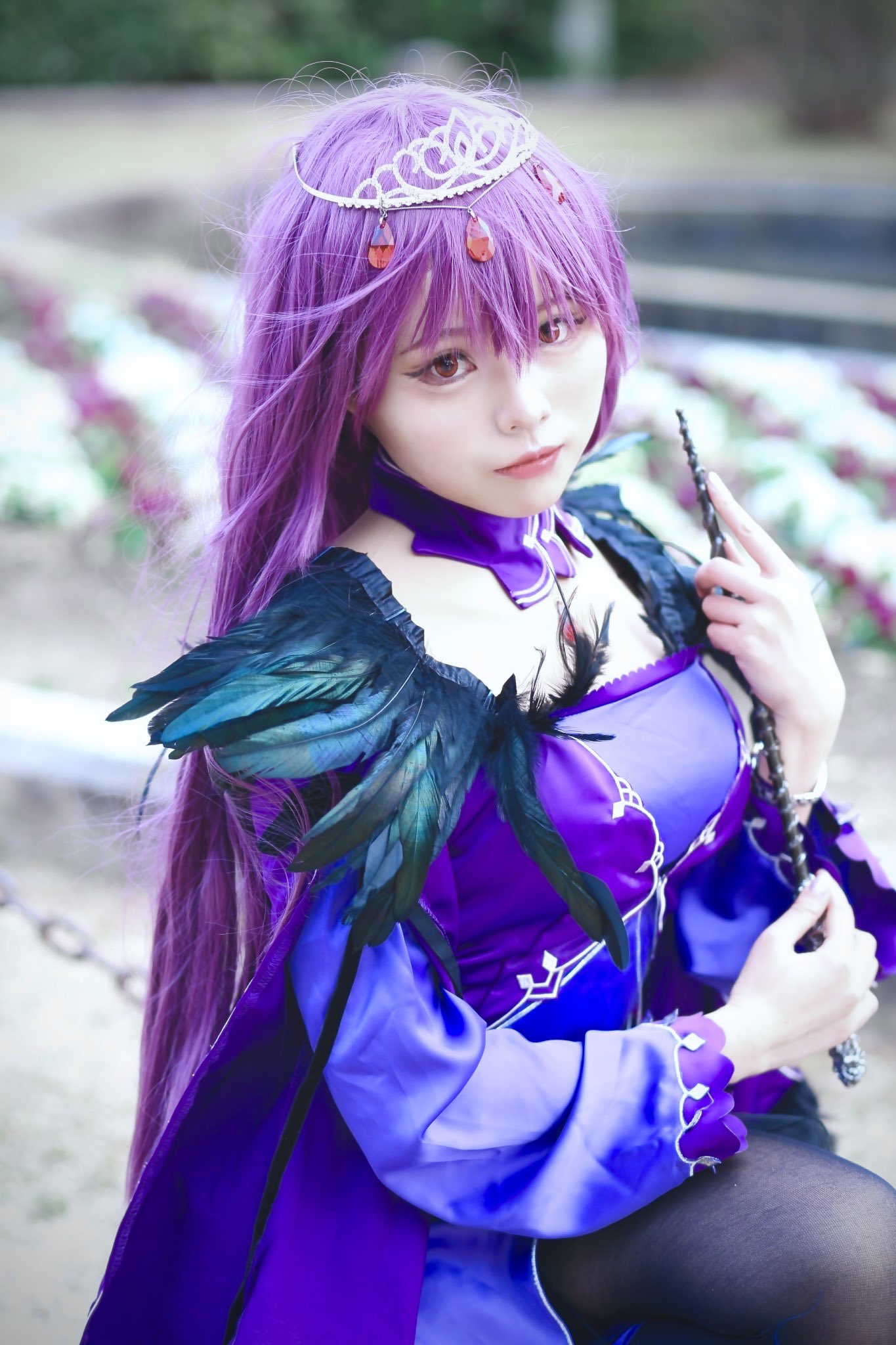 People 1365x2048 Asian Japanese Japanese women Fate series Fate/Grand Order cosplay women Scathach Skadi long hair purple hair boobs